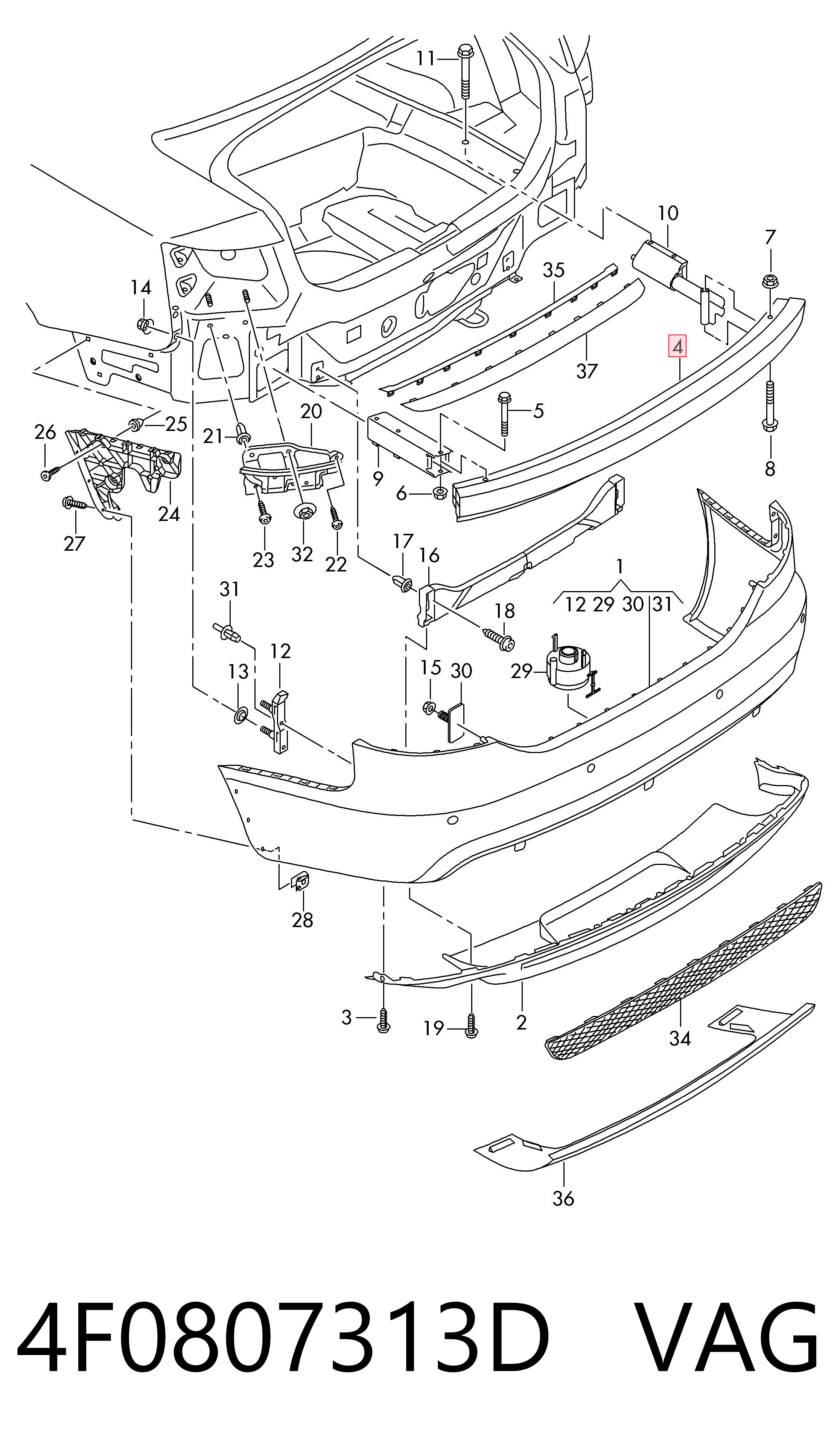 Wzmocnienie zderzaka tylnego Audi A6 C6 sedana (4F2) (2004 - 2011) cena, od 121,05 USD