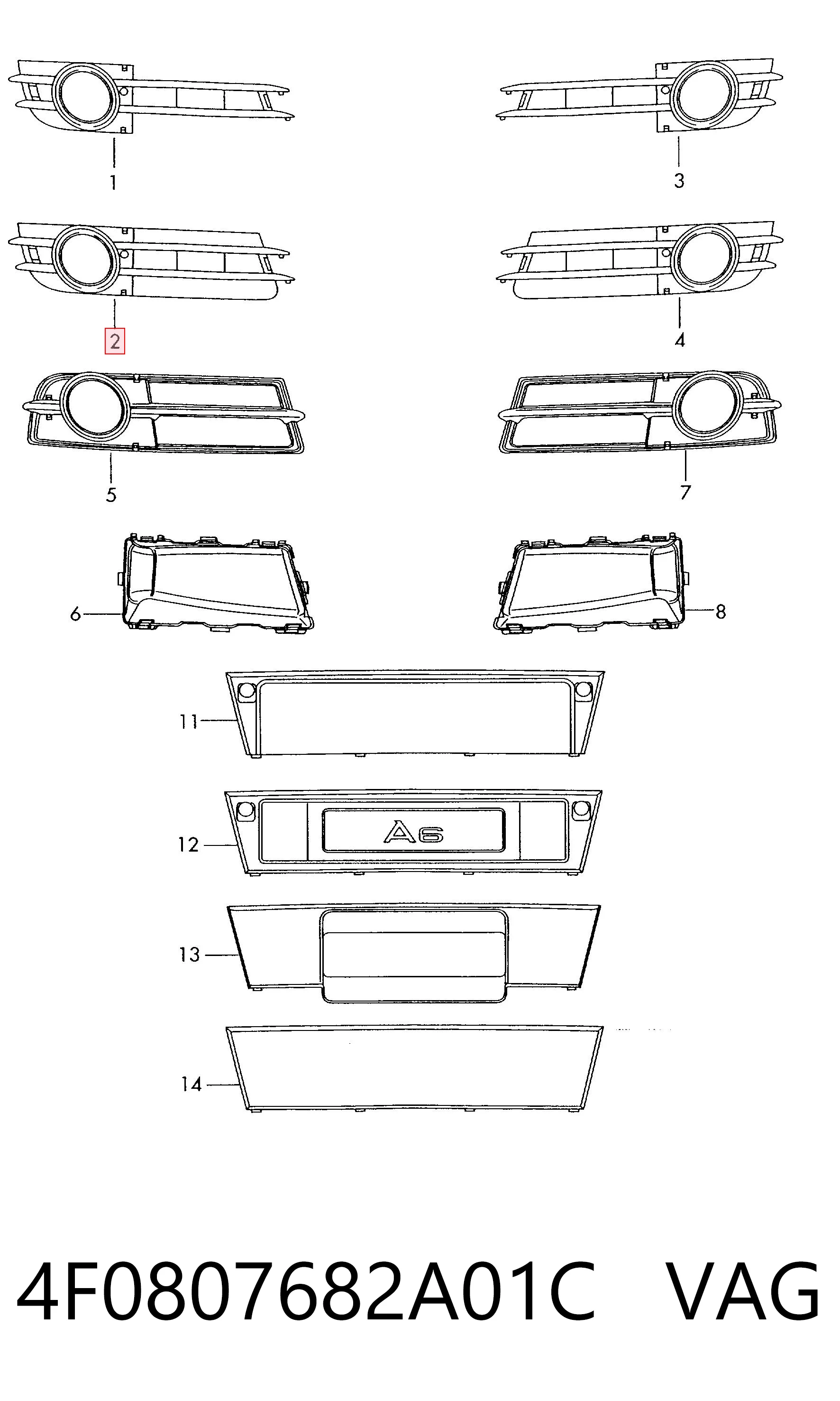 4F0807682A01C VAG Kratka zderzaka przedniego prawa