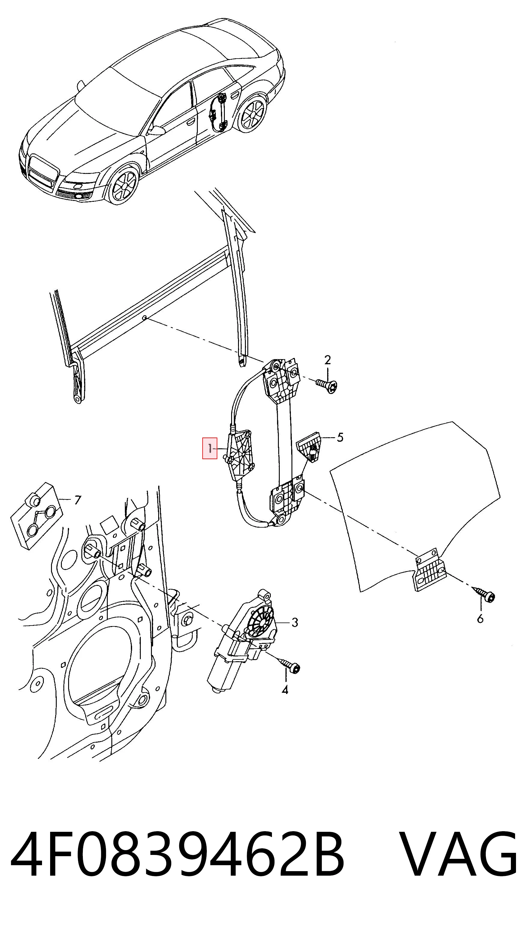 4F0839462B VAG Mechanizm podnoszenia szyby drzwi tylnych prawych