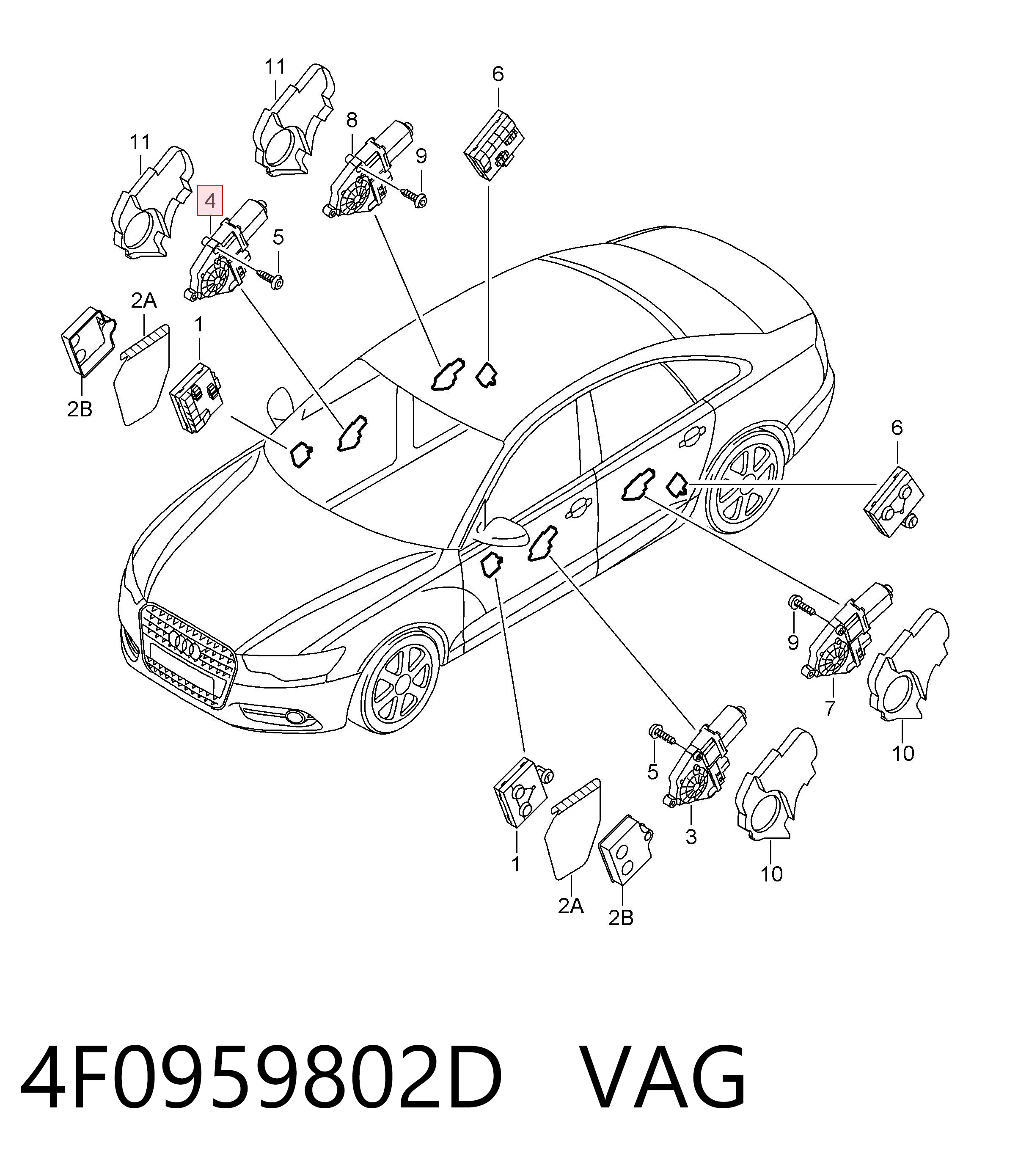4F0959802D VAG Silniczek podnośnika szyby drzwi przednich prawych