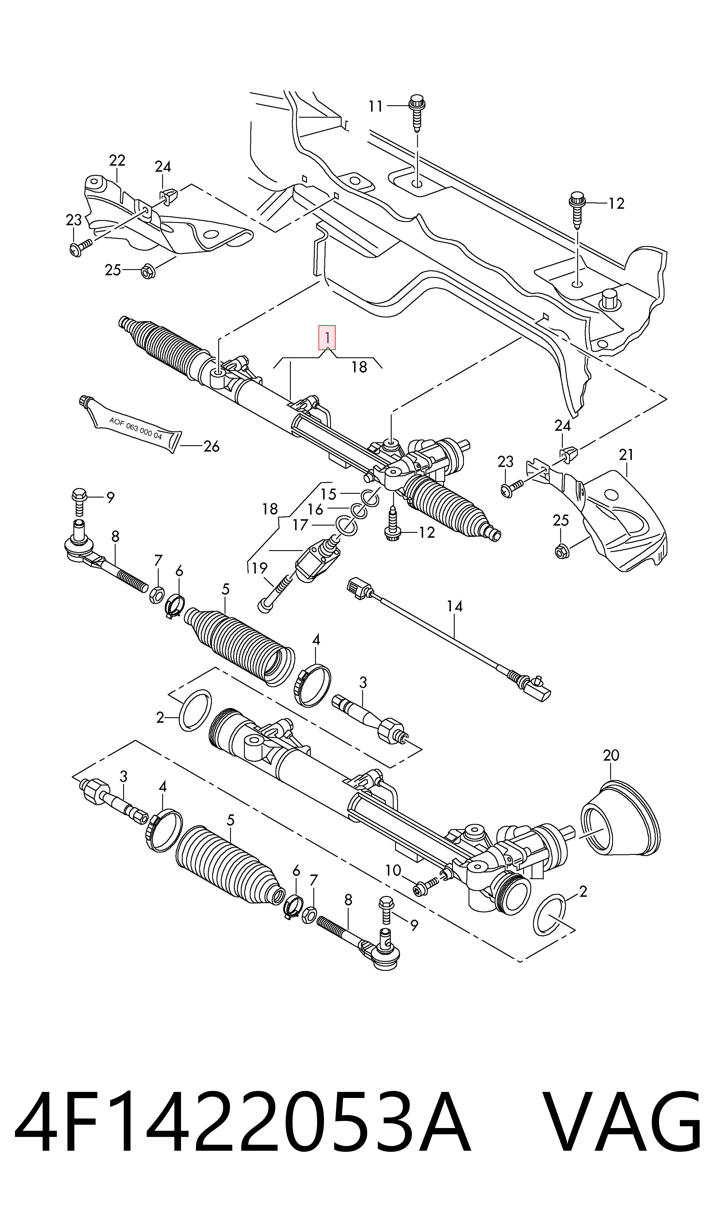 Do koszyka Listwa kierownicza (maglownica) Audi A6 C6 4F2