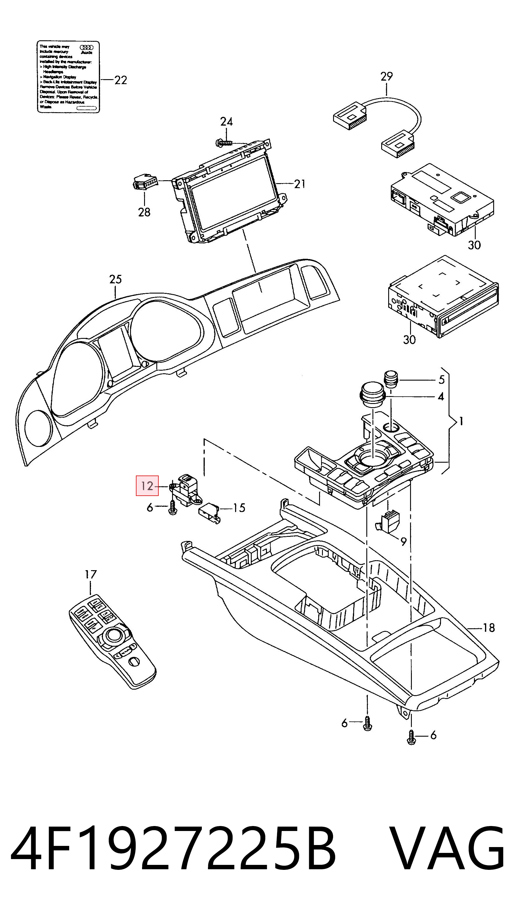 4F1927225B VAG Przycisk elektromechanicznego hamulca postojowego (ręcznego)