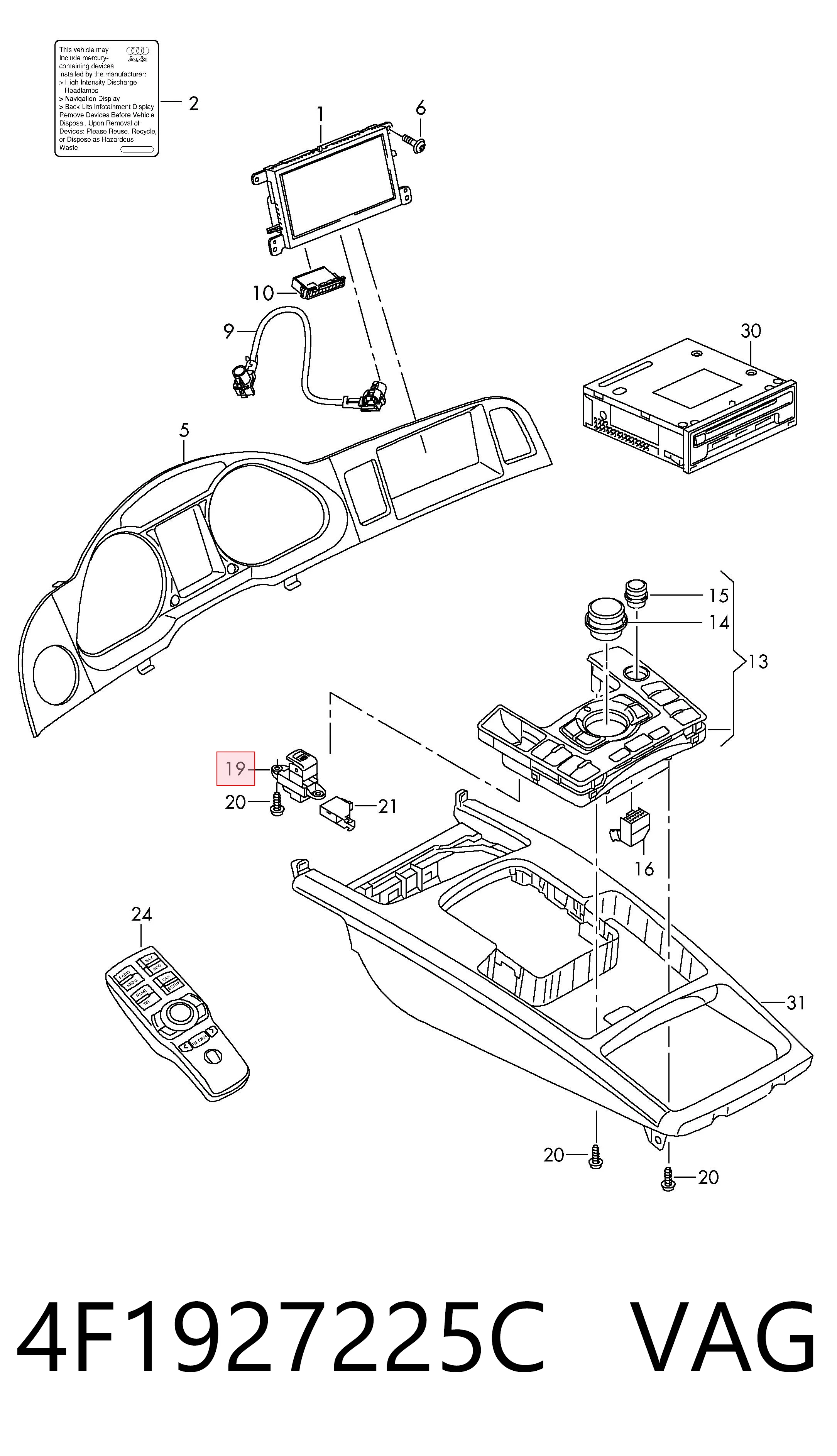 4F1927225C VAG Przycisk elektromechanicznego hamulca postojowego (ręcznego)