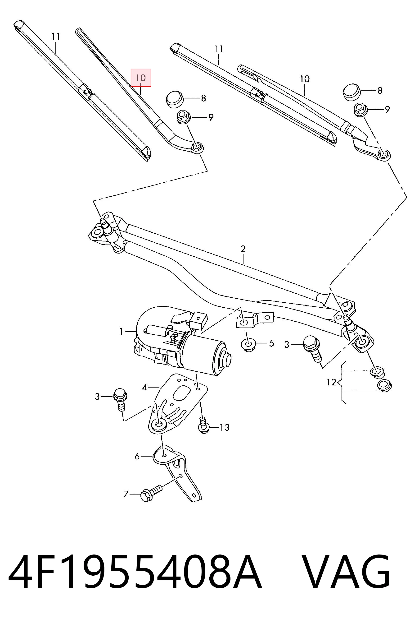 Ramię wycieraczki szyby przedniej do Audi A6 C6 4F2