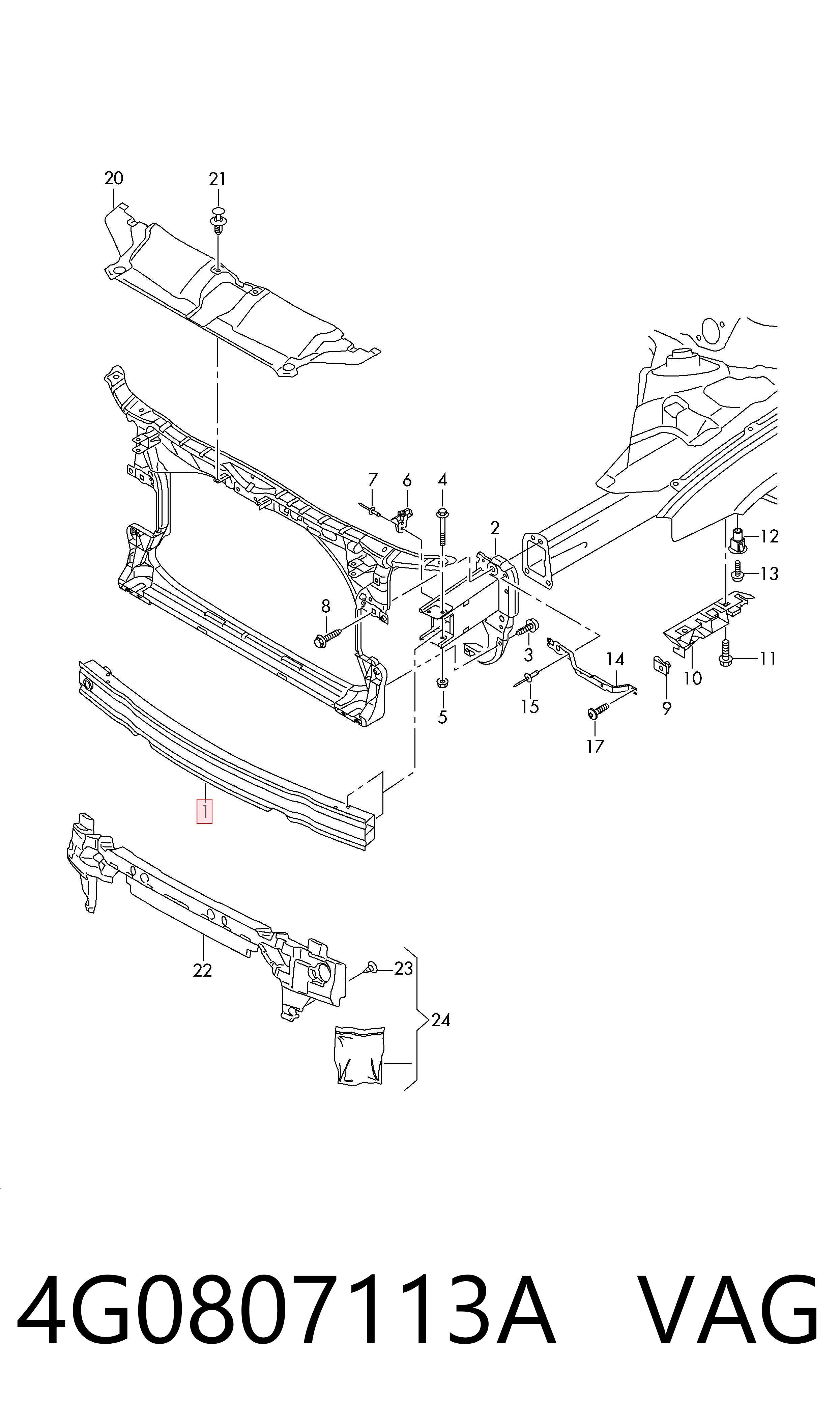 Do koszyka Wzmocnienie zderzaka przedniego Audi A6 C7 4G2, 4GC