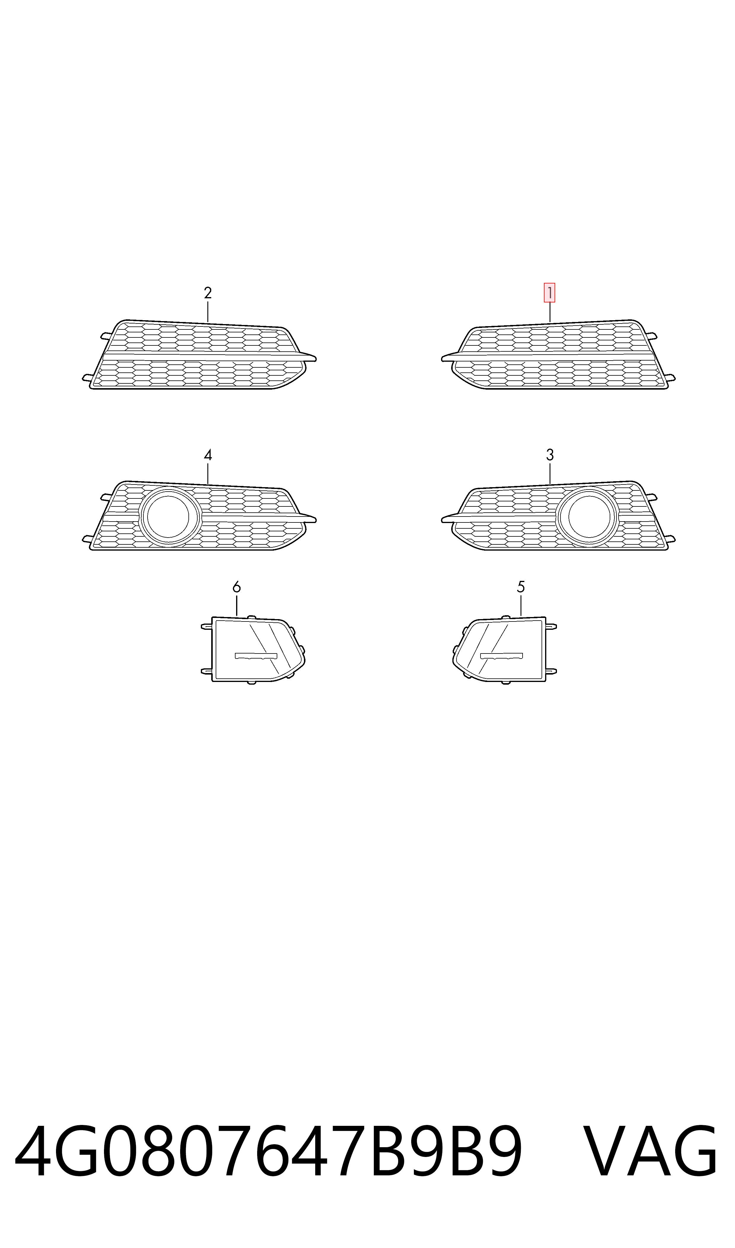 4G0807647B9B9 VAG Zaślepka (kratki) lamp przeciwmgielnych zderzaka przedniego lewa