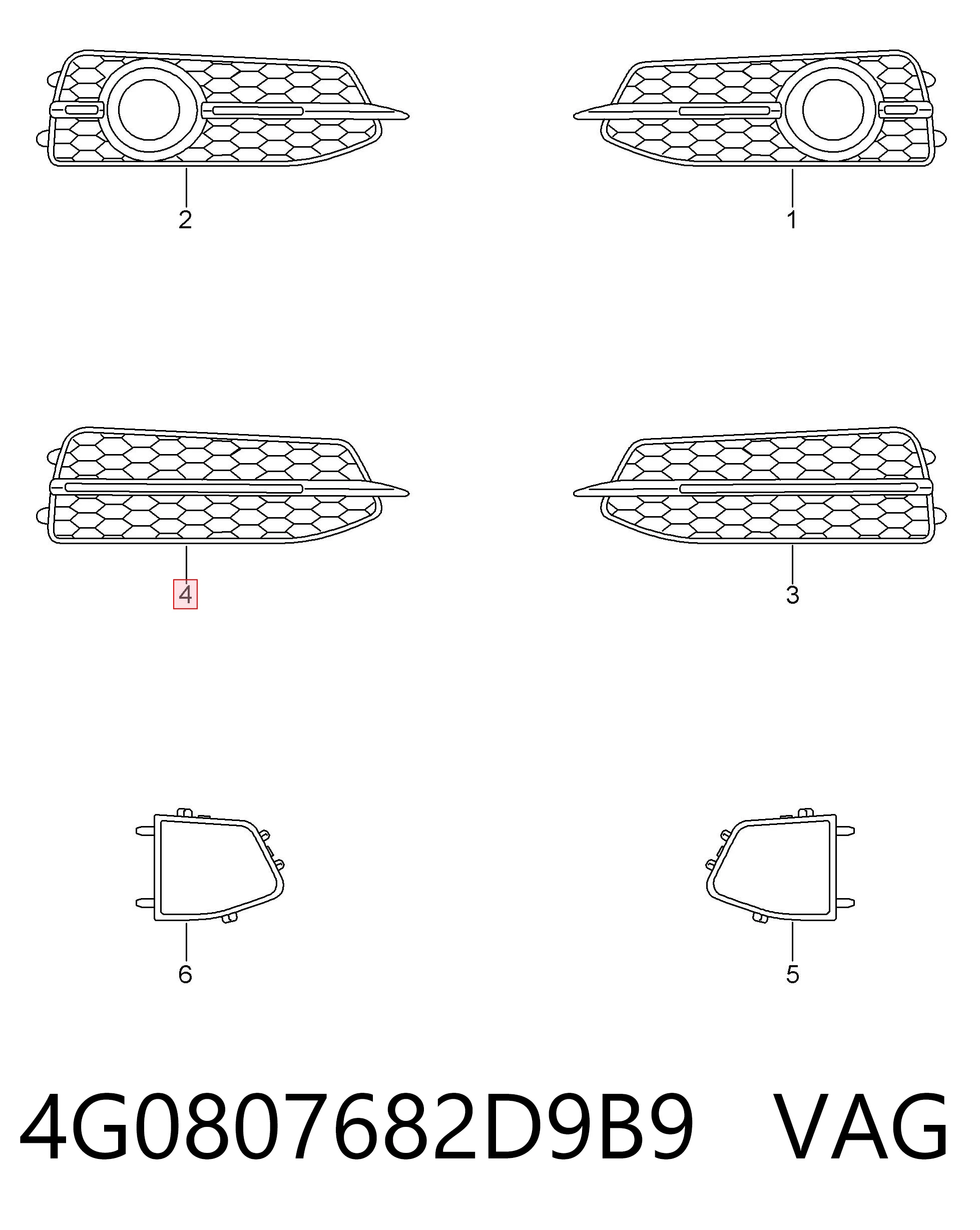 4G0807682D9B9 VAG Kratka zderzaka przedniego prawa
