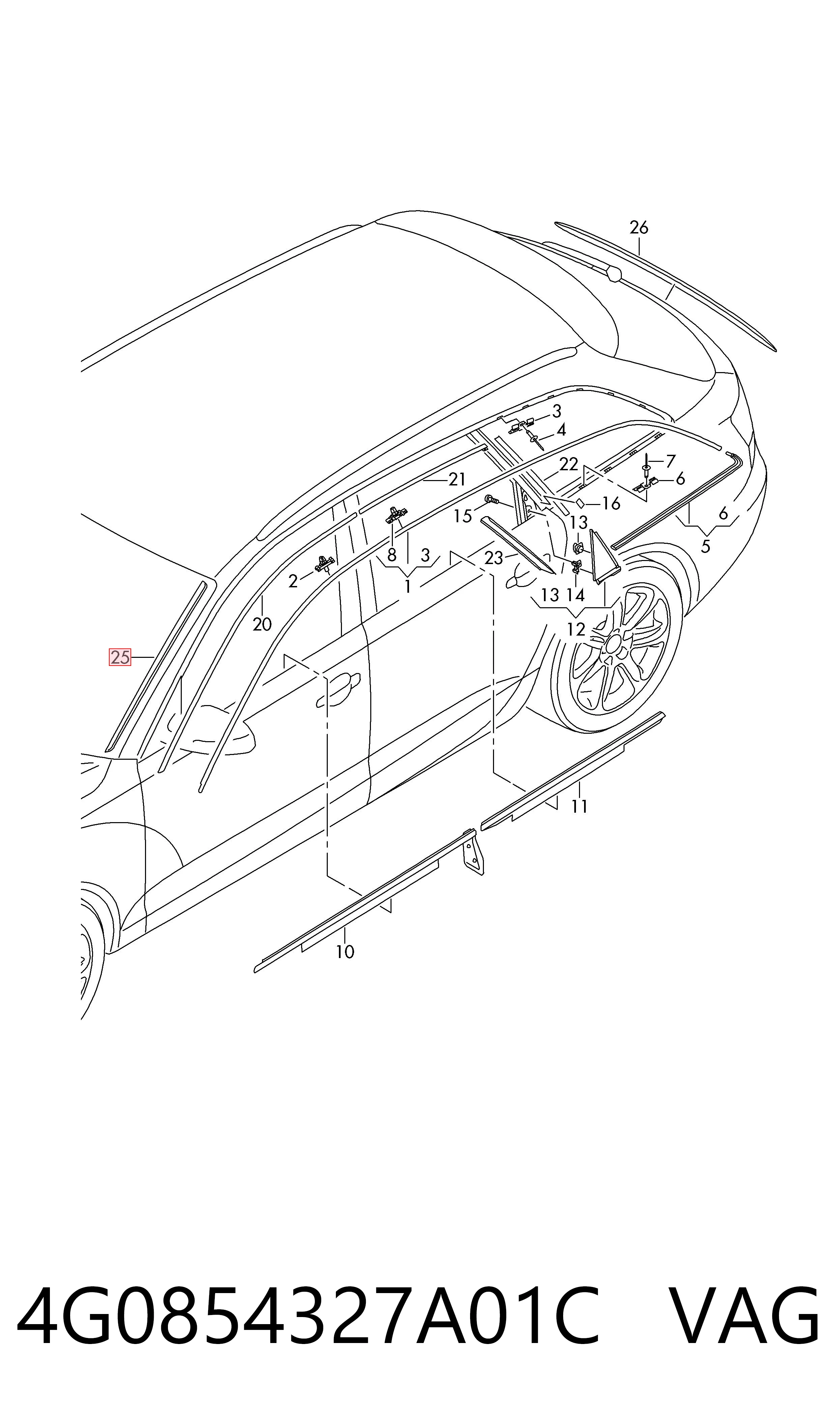 4G0854327A01C VAG Listwa ochronna szyby przedniej lewa