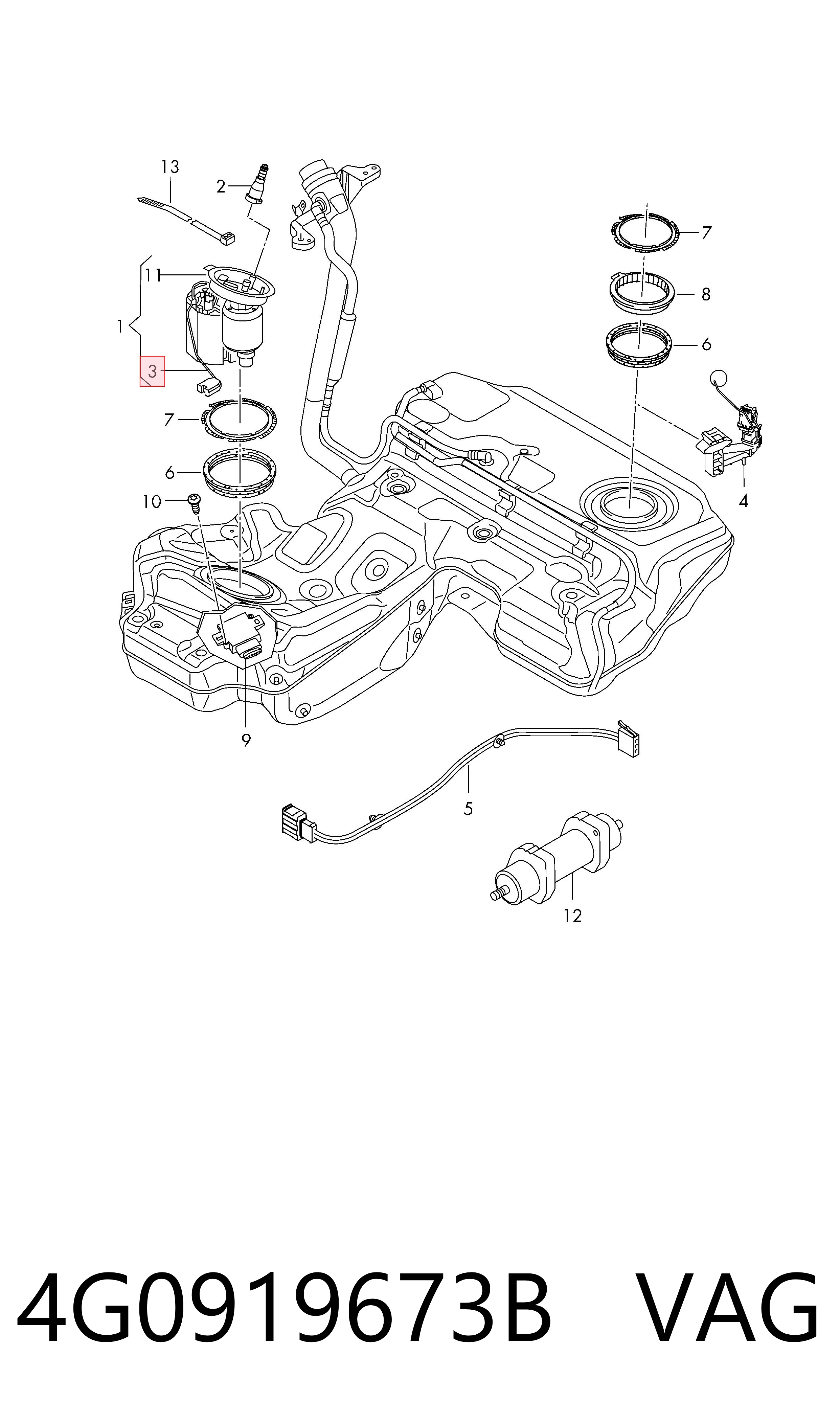 Czujnik poziomu paliwa w zbiorniku do Audi A6 C7 4G2, 4GC
