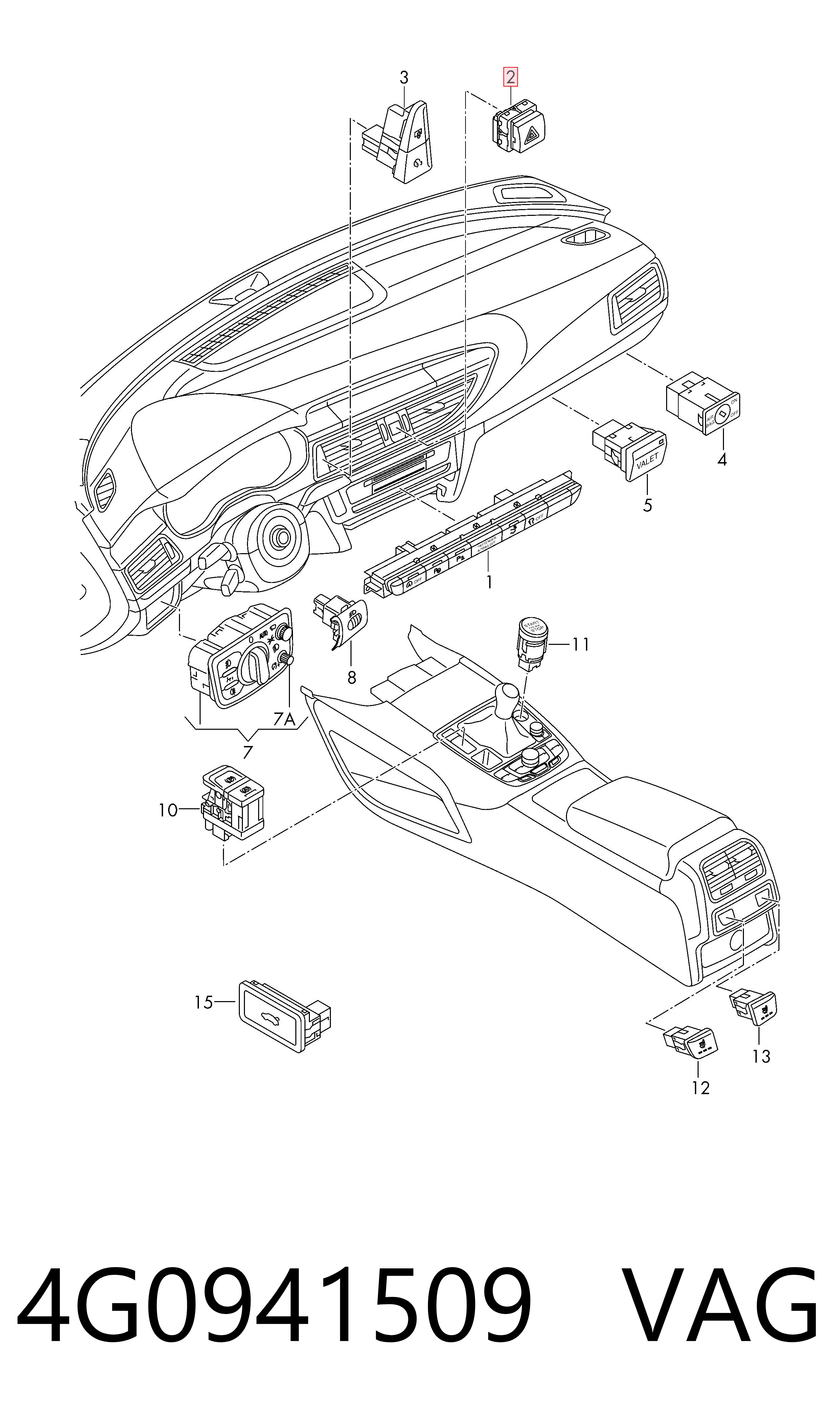 Przycisk włączania światła awaryjnego Audi A6 C7 sedana (4G2, 4GC) (2010 - 2019) cena, od 44,27 USD