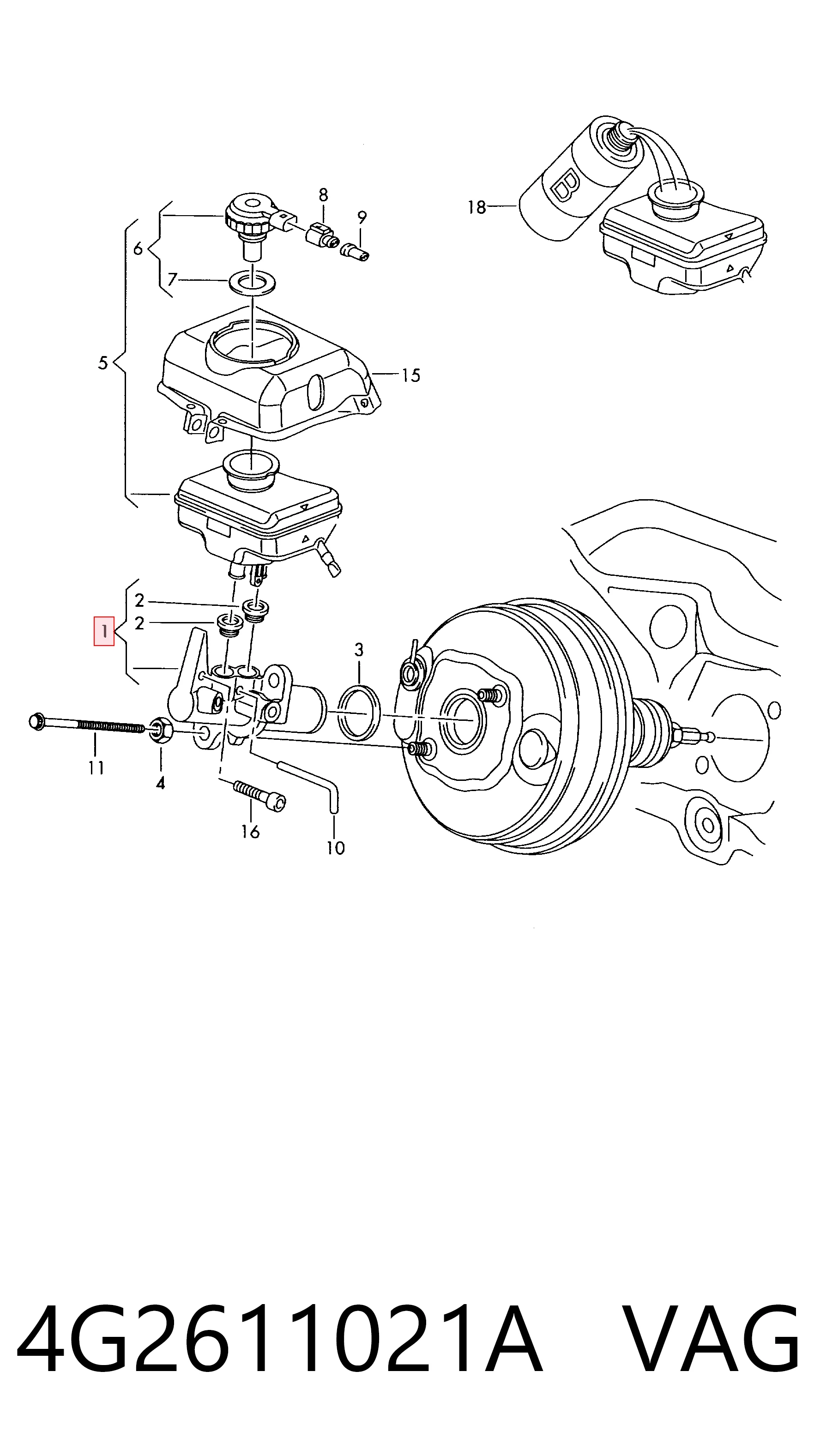Główny cylinder hamulców do Audi A6 C7 4G2, 4GC