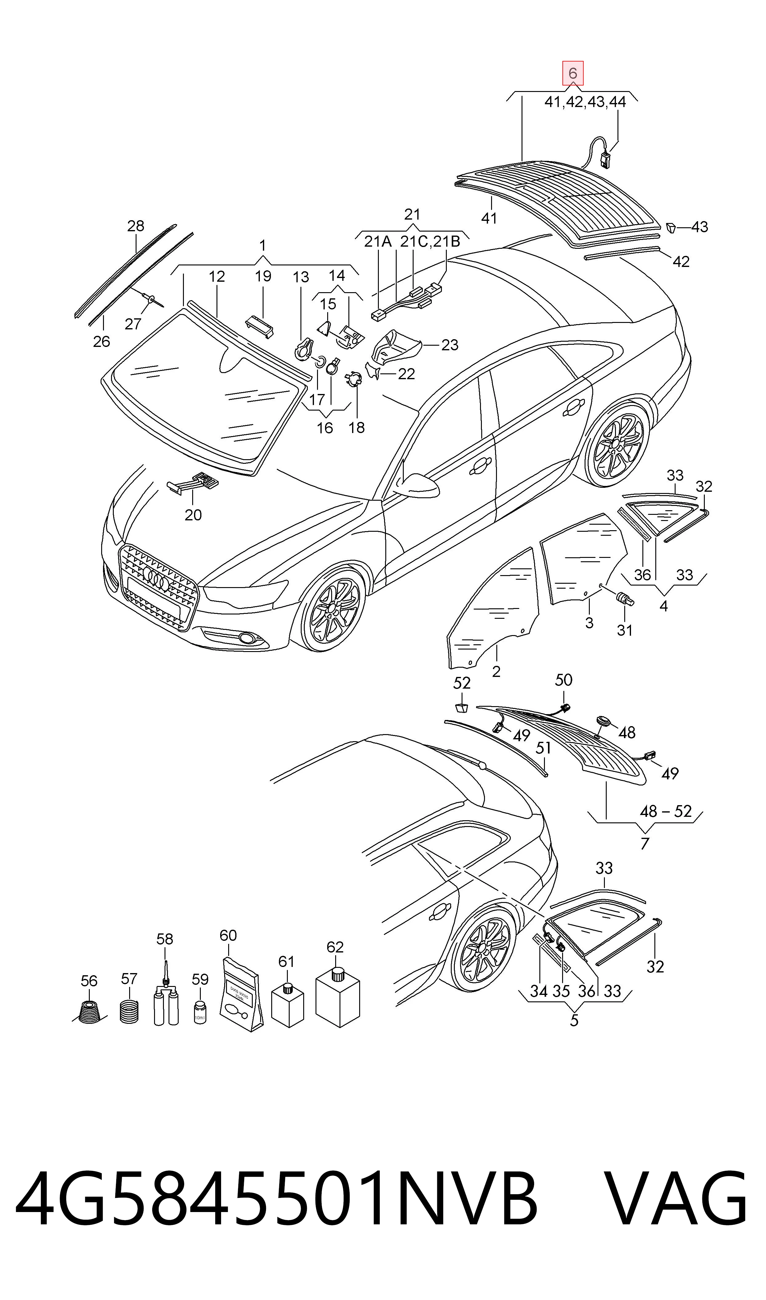 Szyba tylna do Audi A6 C7 4G2, 4GC