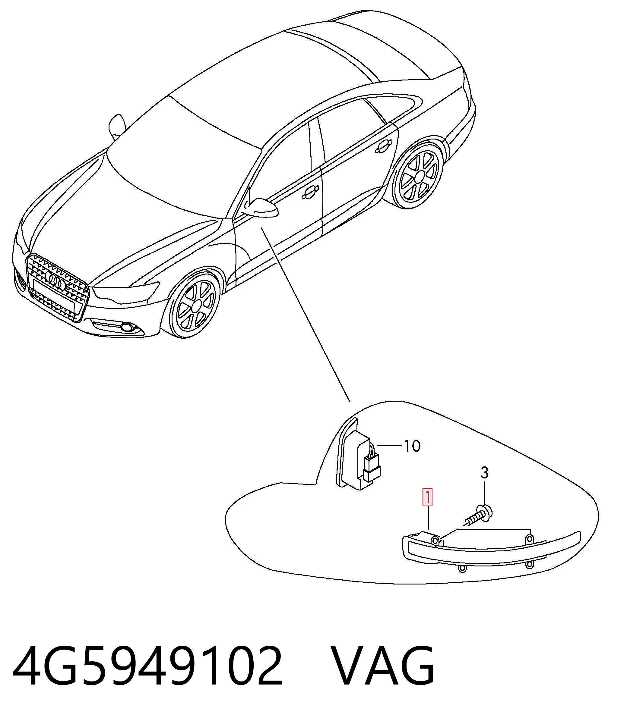 Do koszyka Kierunkowskaz prawy Audi A6 C7 4G2, 4GC