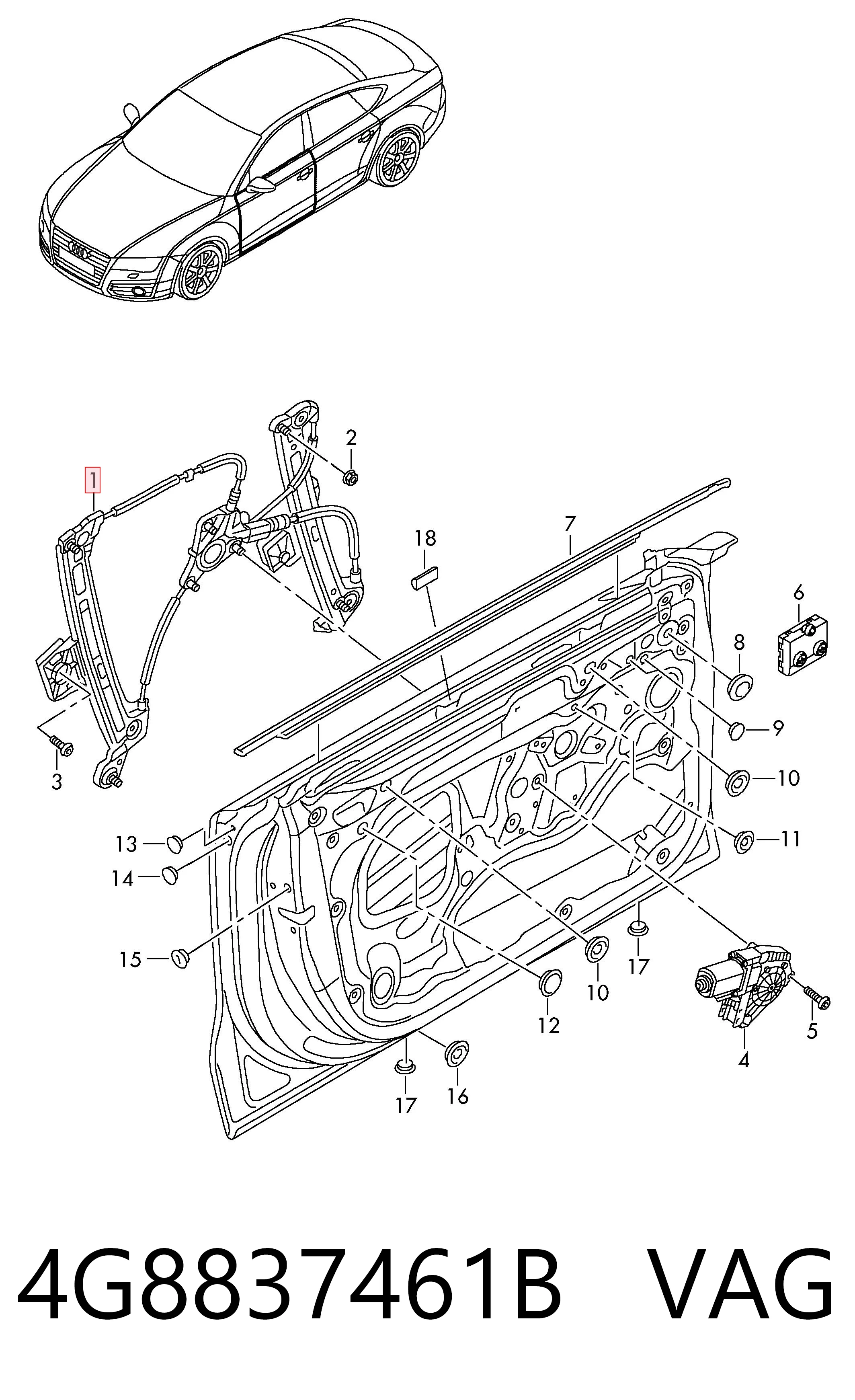 Mechanizm podnoszenia szyby drzwi przednich lewych do Audi A7 Sportback 4GA, 4GF