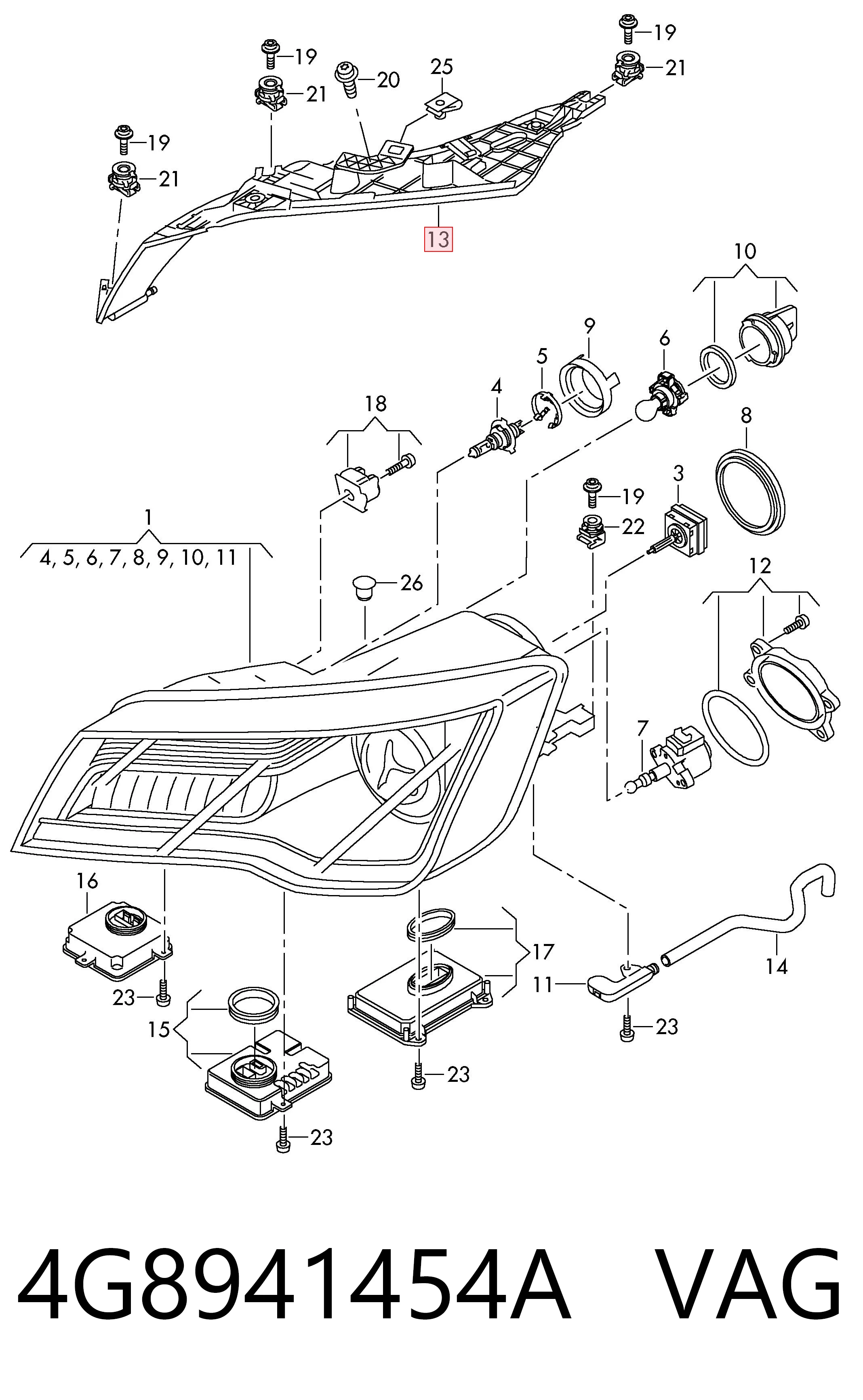 4G8941454A VAG Wspornik (adapter) mocowania reflektora przedniego prawego
