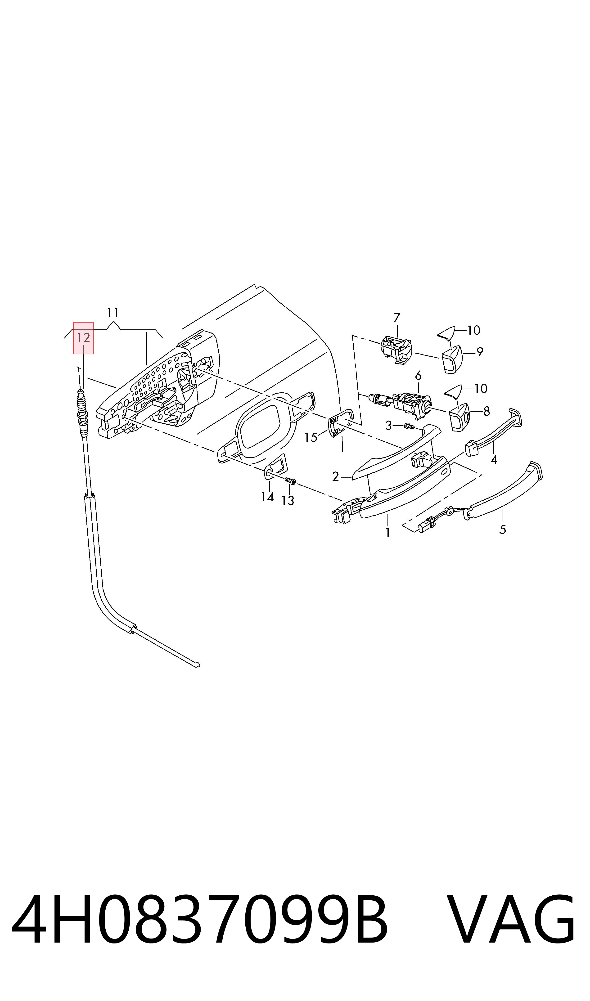 Linka (cięgno) otwierania zamka drzwi przednich VAG 4H0837099B cena, od 16,74 USD