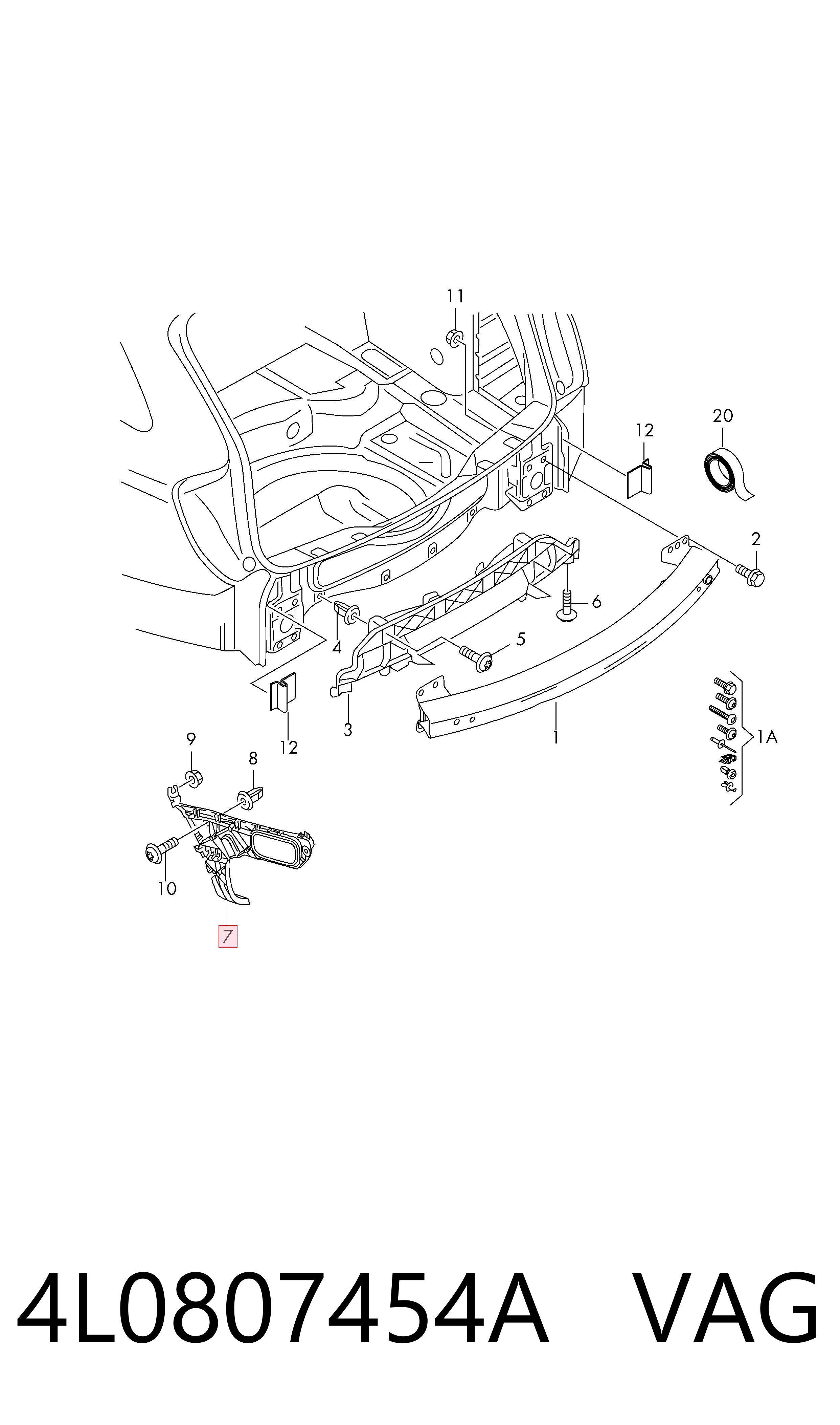 4L0807454A VAG Prowadnica zderzaka tylnego prawa