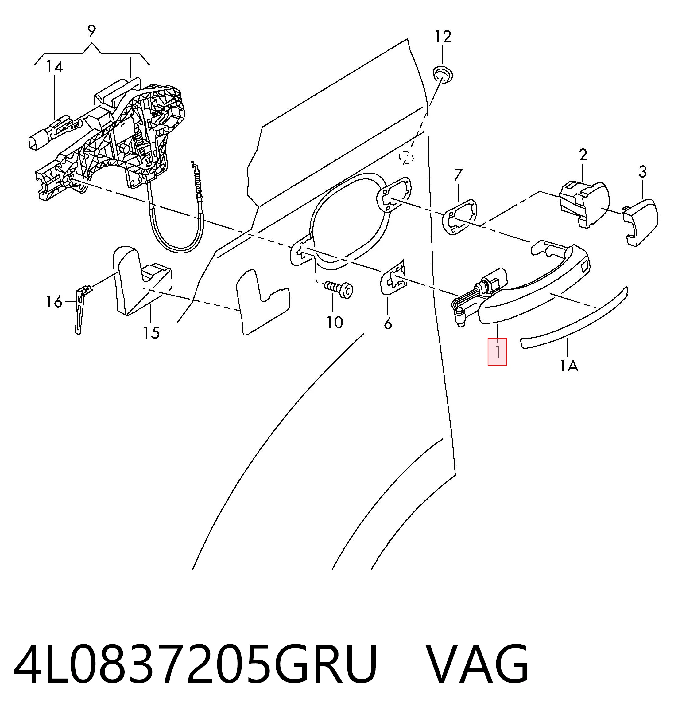 4L0837205GRU VAG Klamka drzwi przednich zewnętrzna