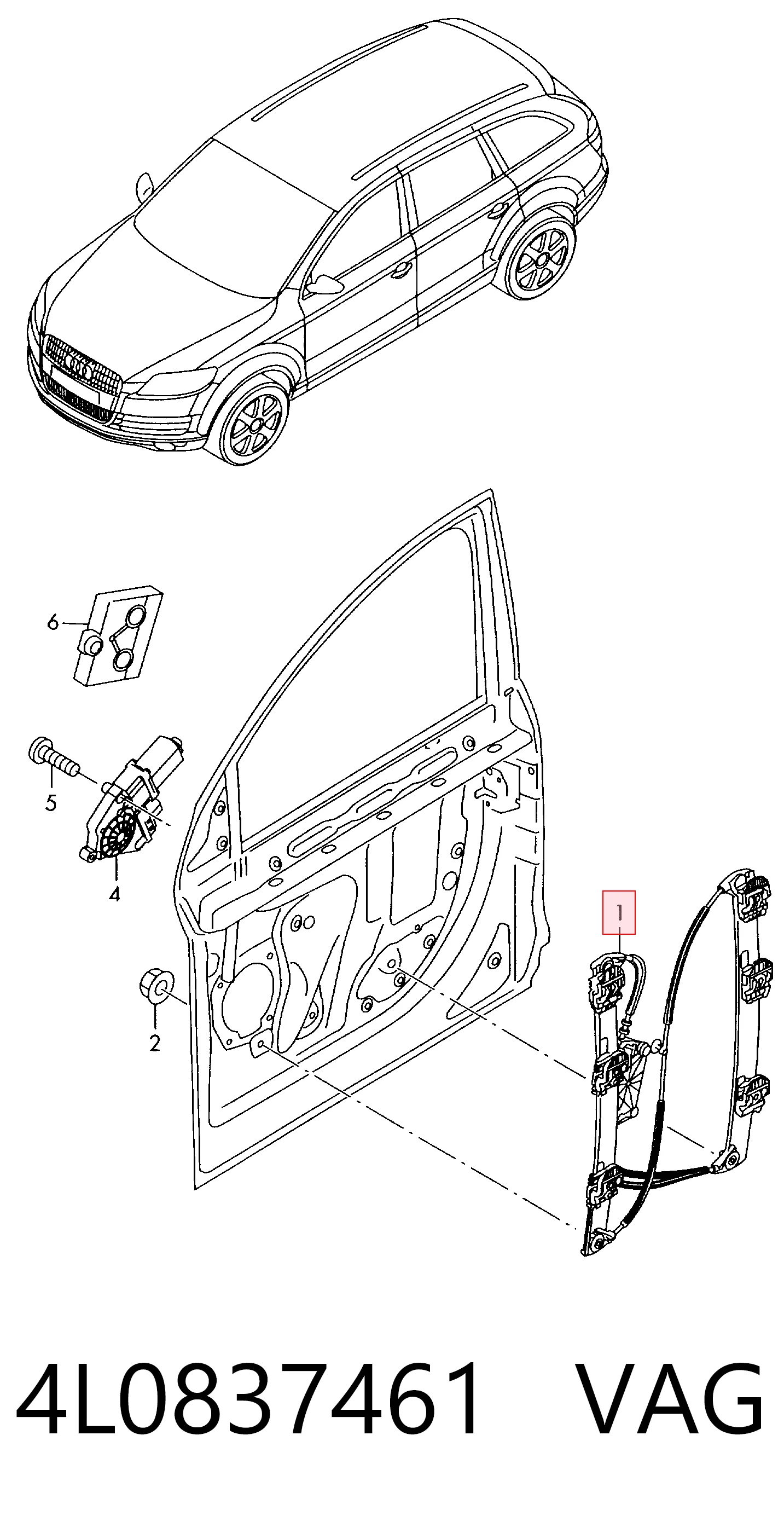 Do koszyka Mechanizm podnoszenia szyby drzwi przednich lewych Audi Q7  4LB
