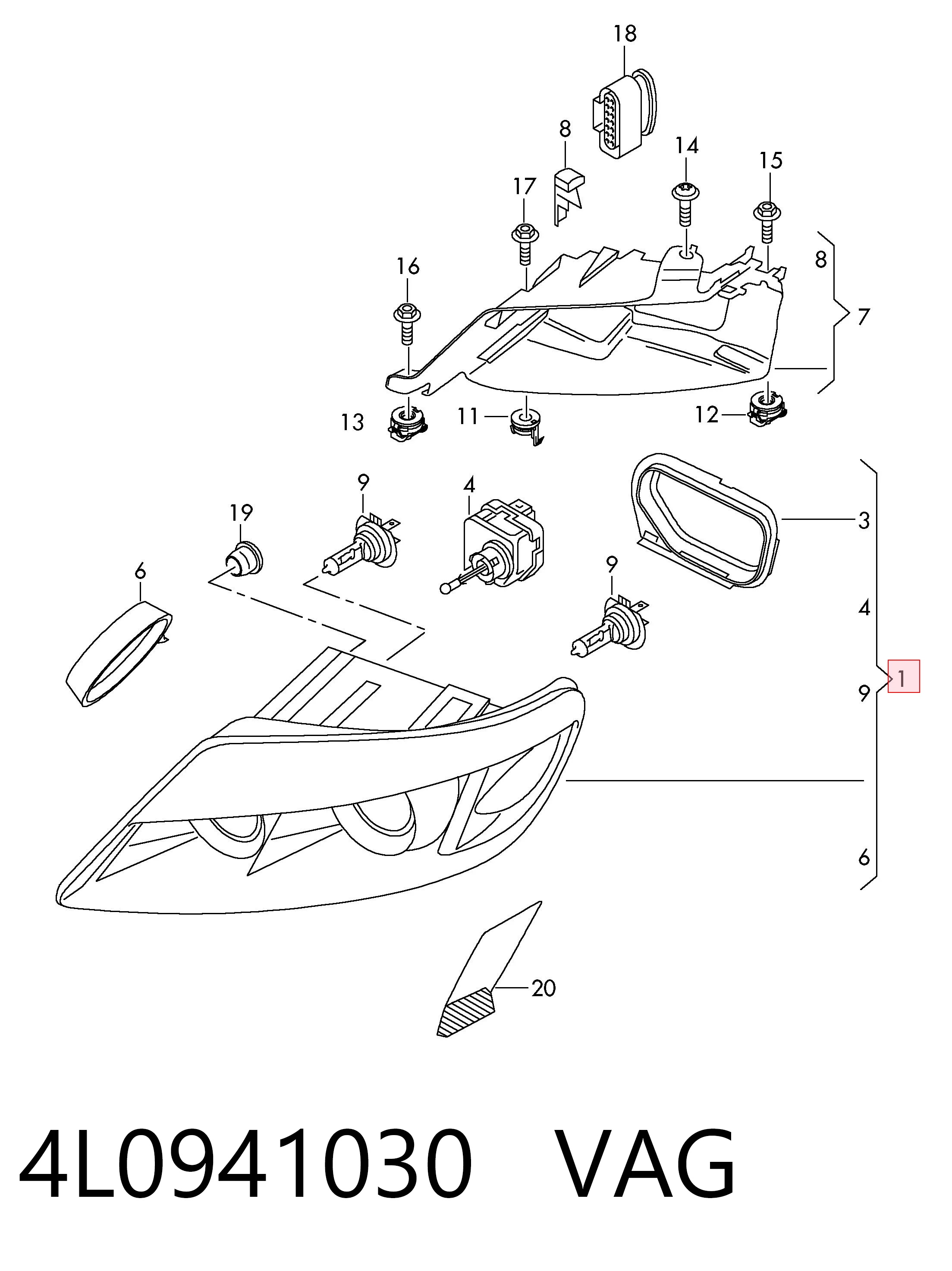 4L0941030 VAG Reflektor prawy