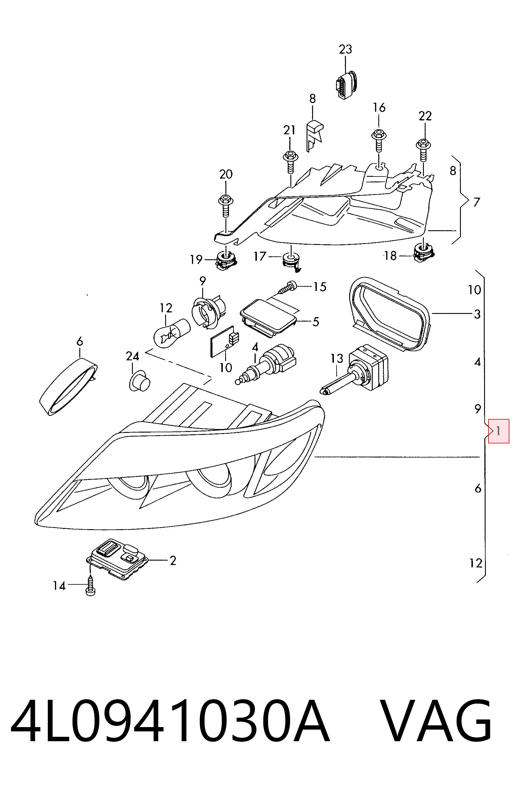 4L0941030A VAG Reflektor prawy