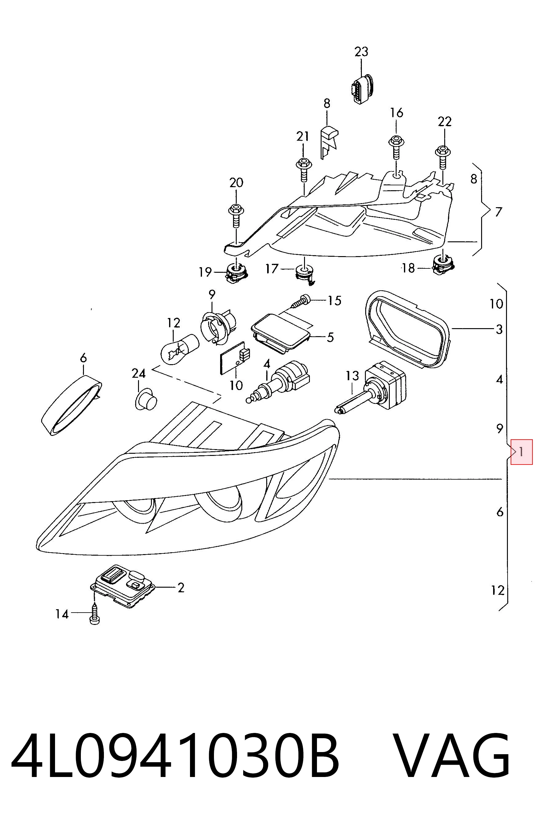 4L0941030B VAG Reflektor prawy