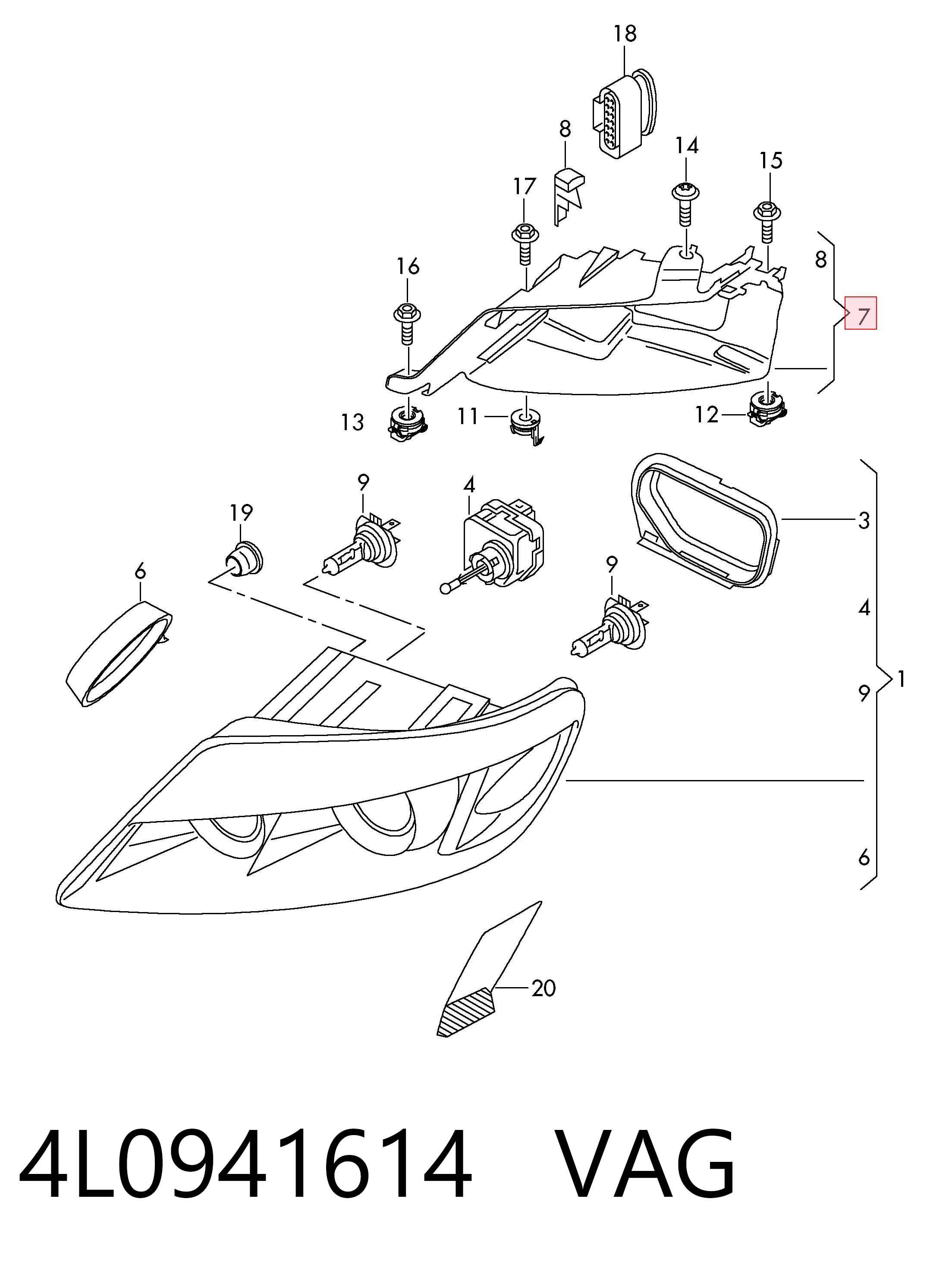 4L0941614 VAG Wspornik (adapter) mocowania reflektora przedniego prawego