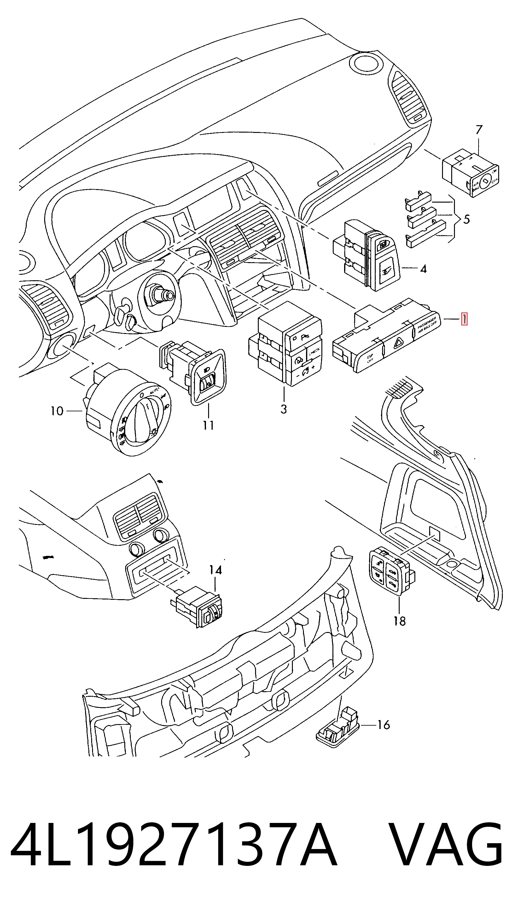 Przycisk włączania światła awaryjnego Audi Q7 SUV (4LB) (2006 - 2016) cena, od 46,19 USD