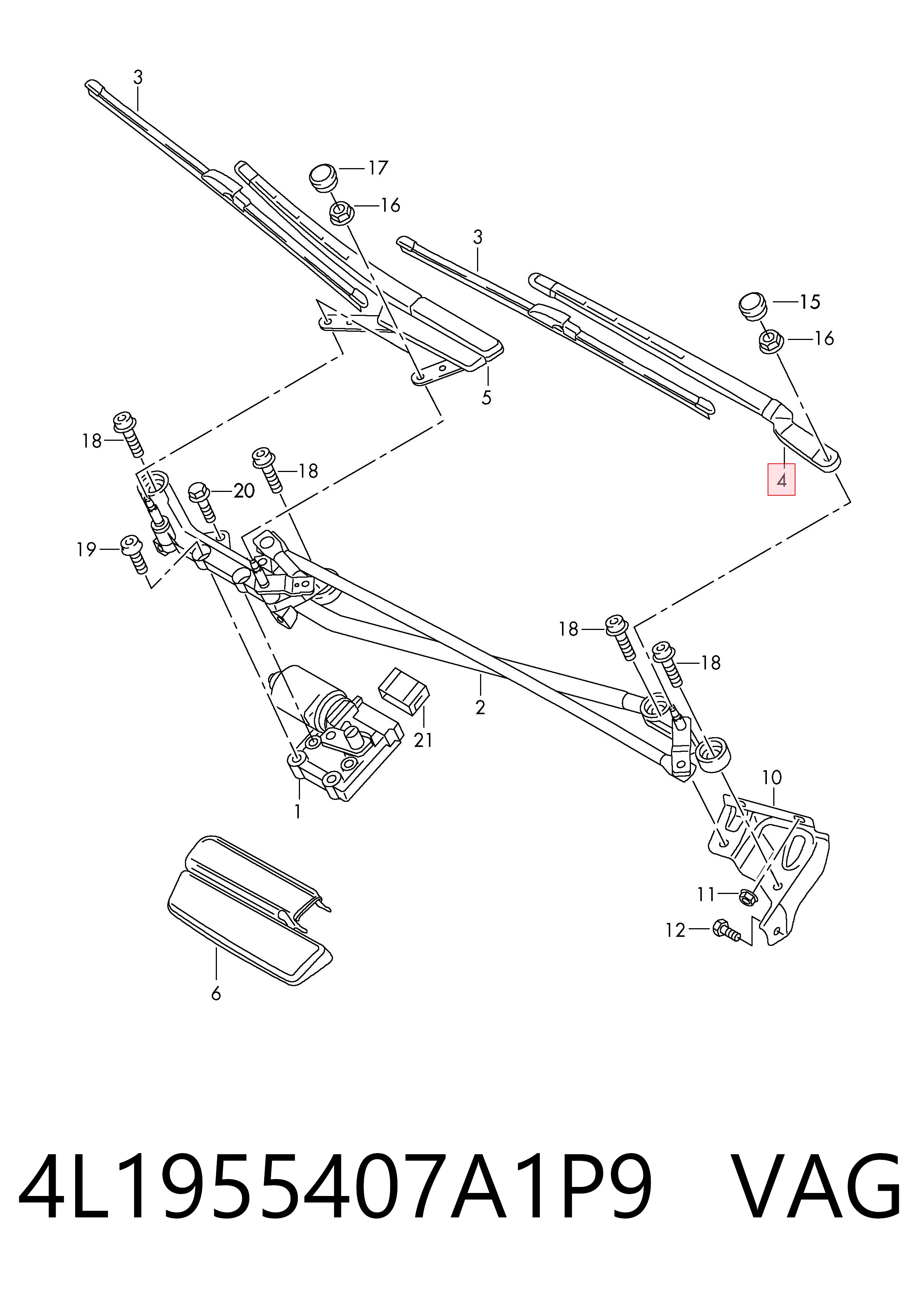 Ramię wycieraczki szyby przedniej do Audi Q7  4LB