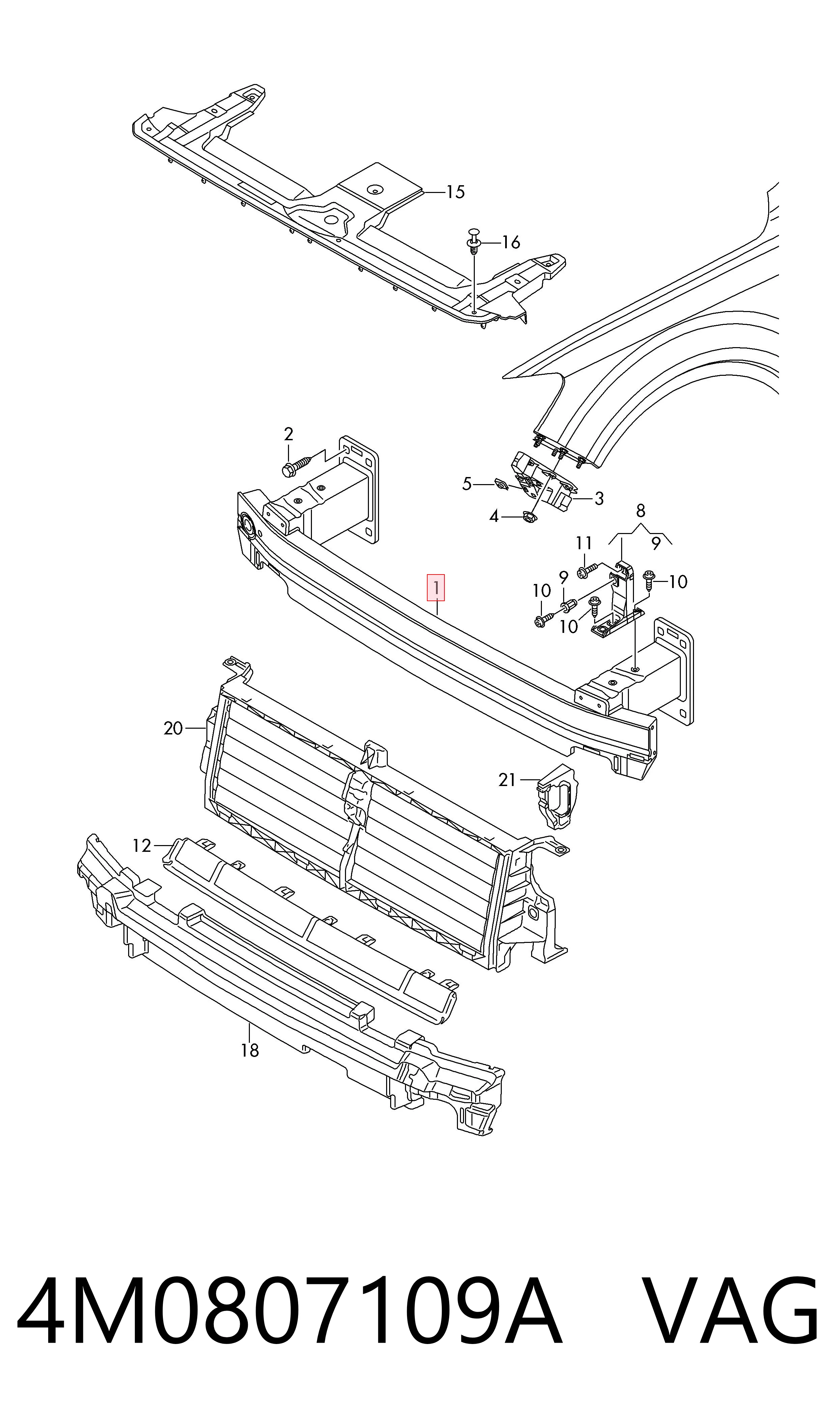 Wzmocnienie zderzaka przedniego do Audi Q7 4MB, 4MG, 4MQ