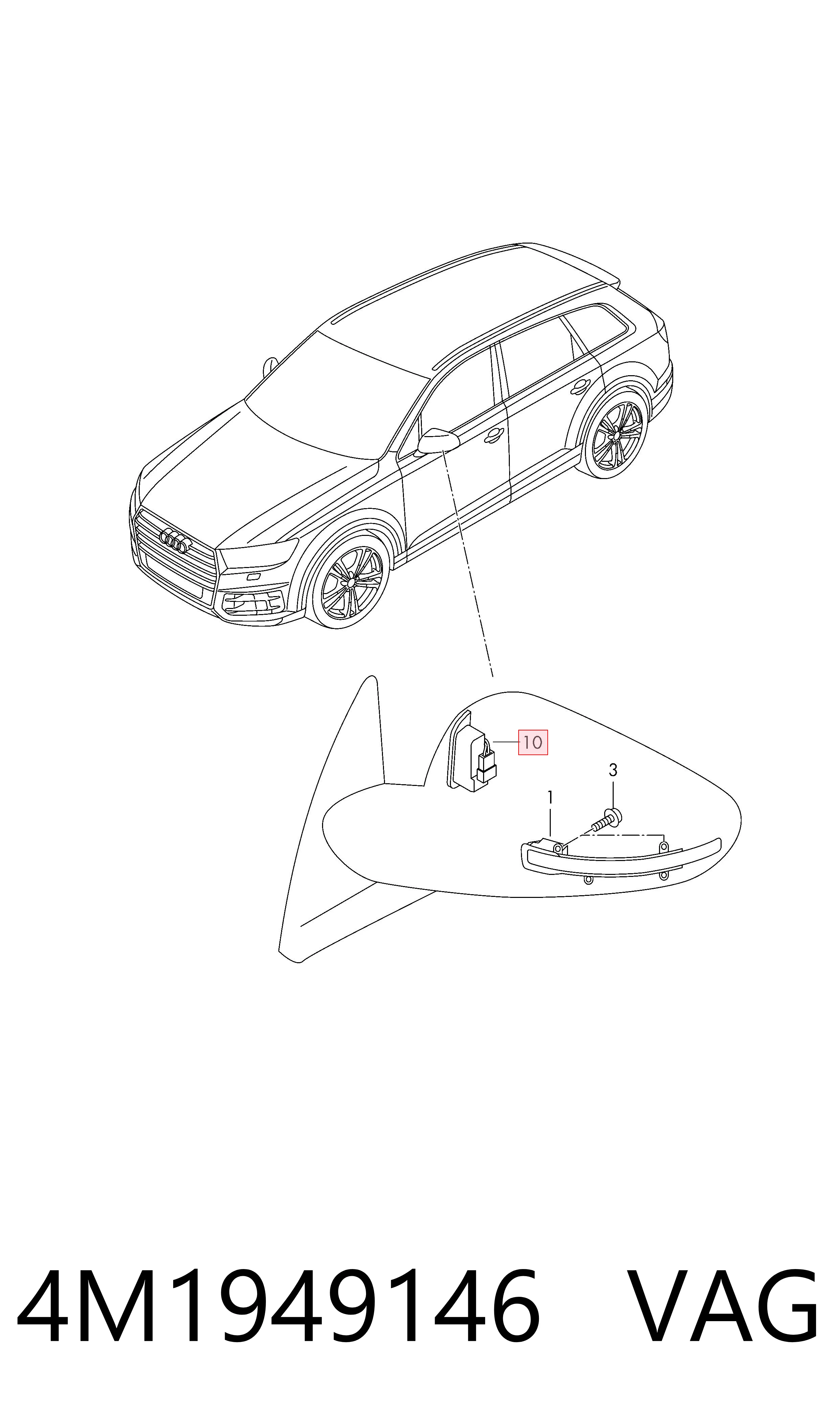 Lusterko wsteczne prawe do Audi Q7 4MB, 4MG, 4MQ