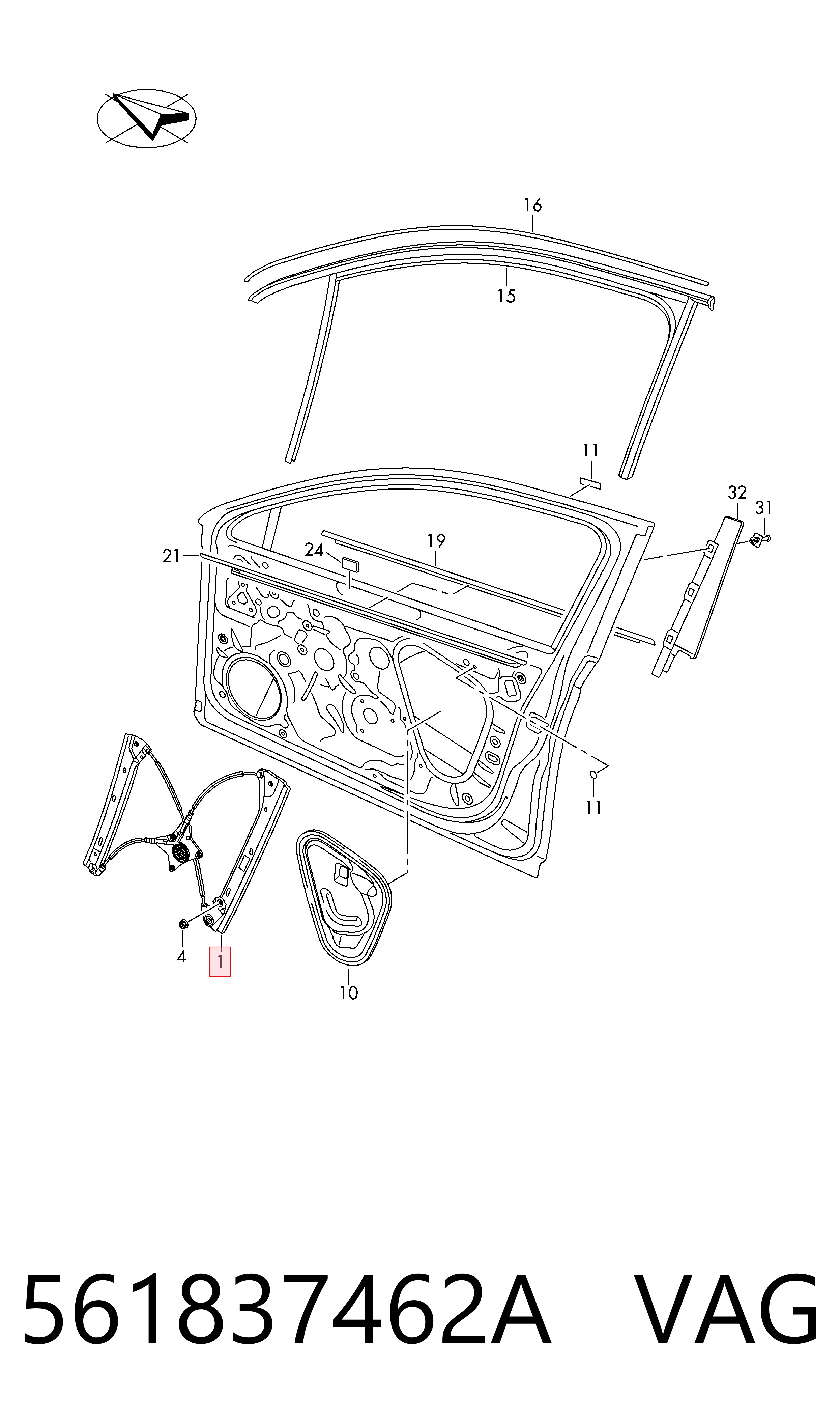 Mechanizm podnoszenia szyby drzwi przednich prawych Volkswagen Passat 