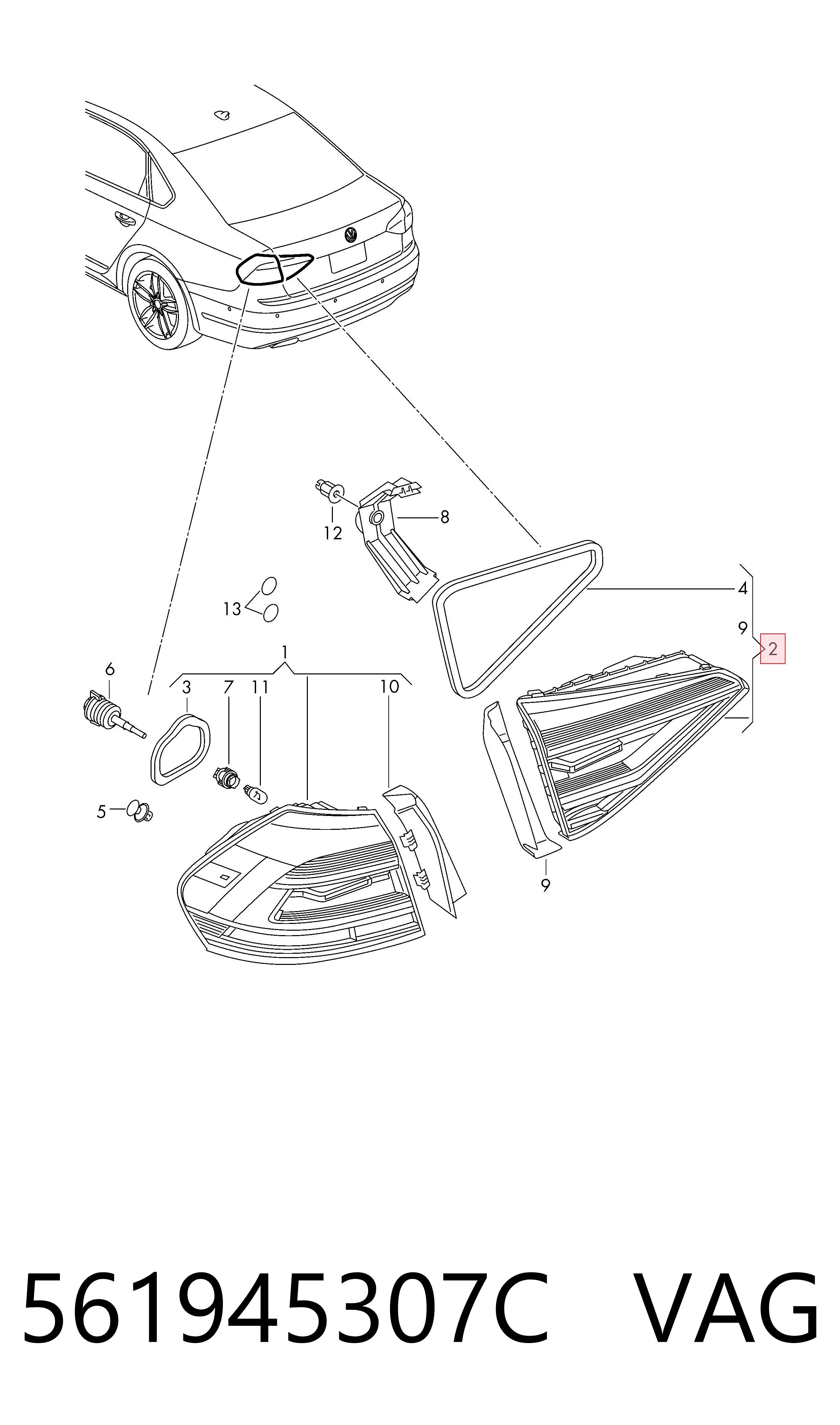 561945307C VAG Lampa zespolona tylna lewa wewnętrzna