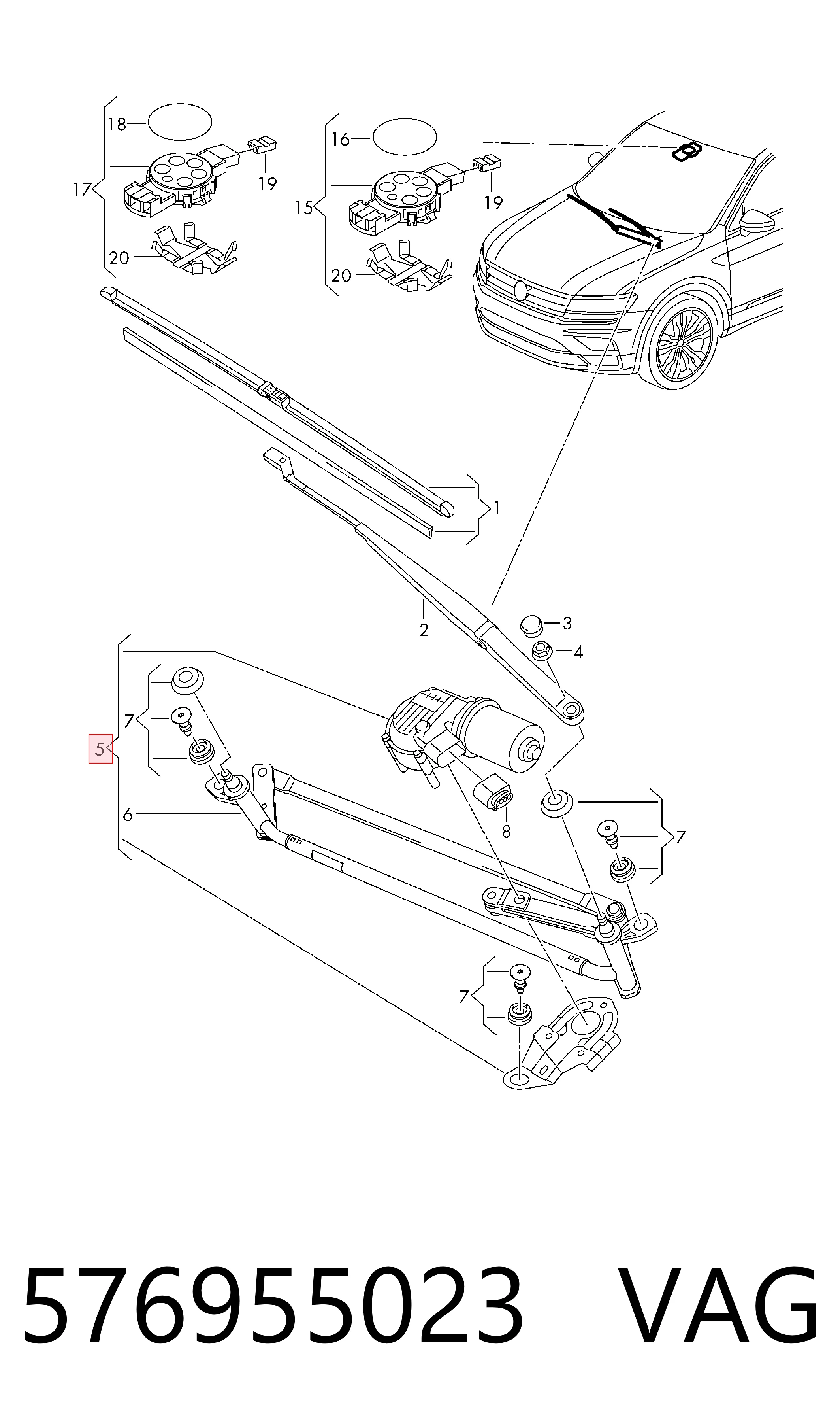 Do koszyka Mechanizm wycieraczek Skoda KAROQ  NU7, ND7