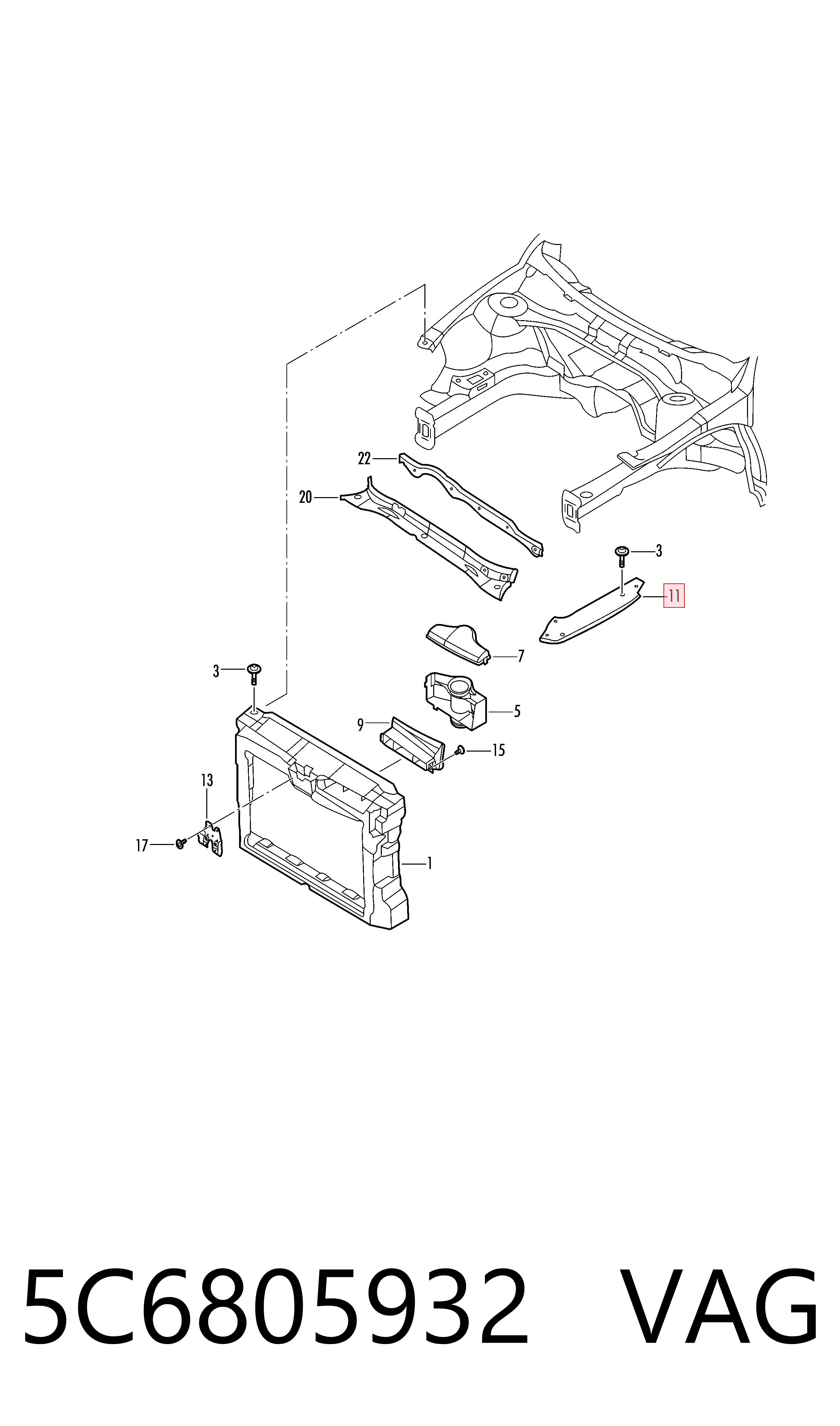 5C6805932 VAG Wspornik (adapter) mocowania reflektora przedniego prawego