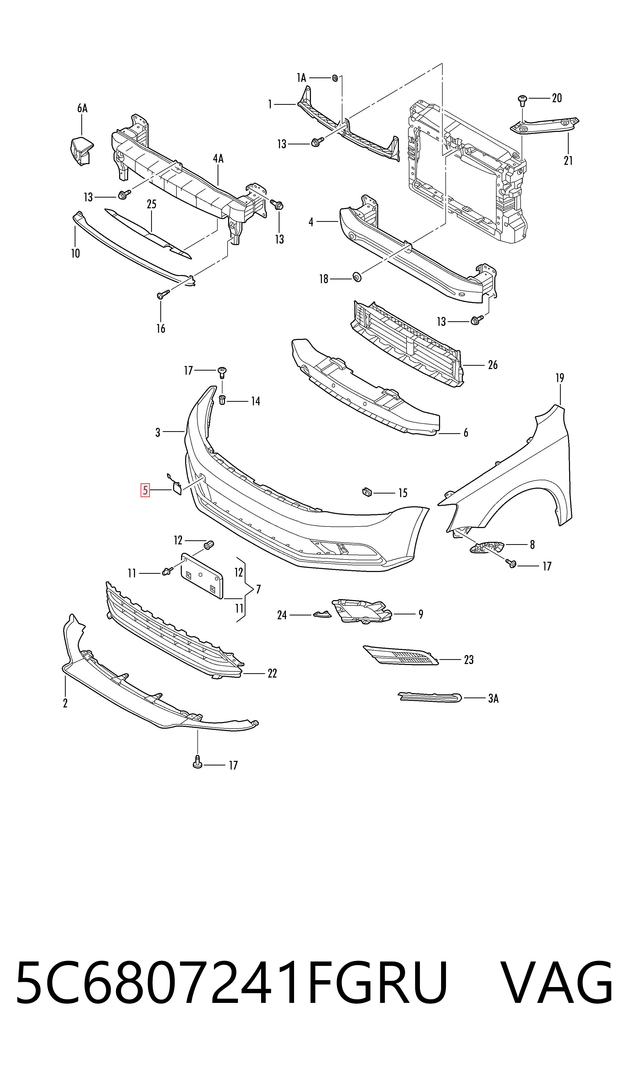 5C6807241FGRU VAG Zaślepka haku holowniczego zderzaka przednia