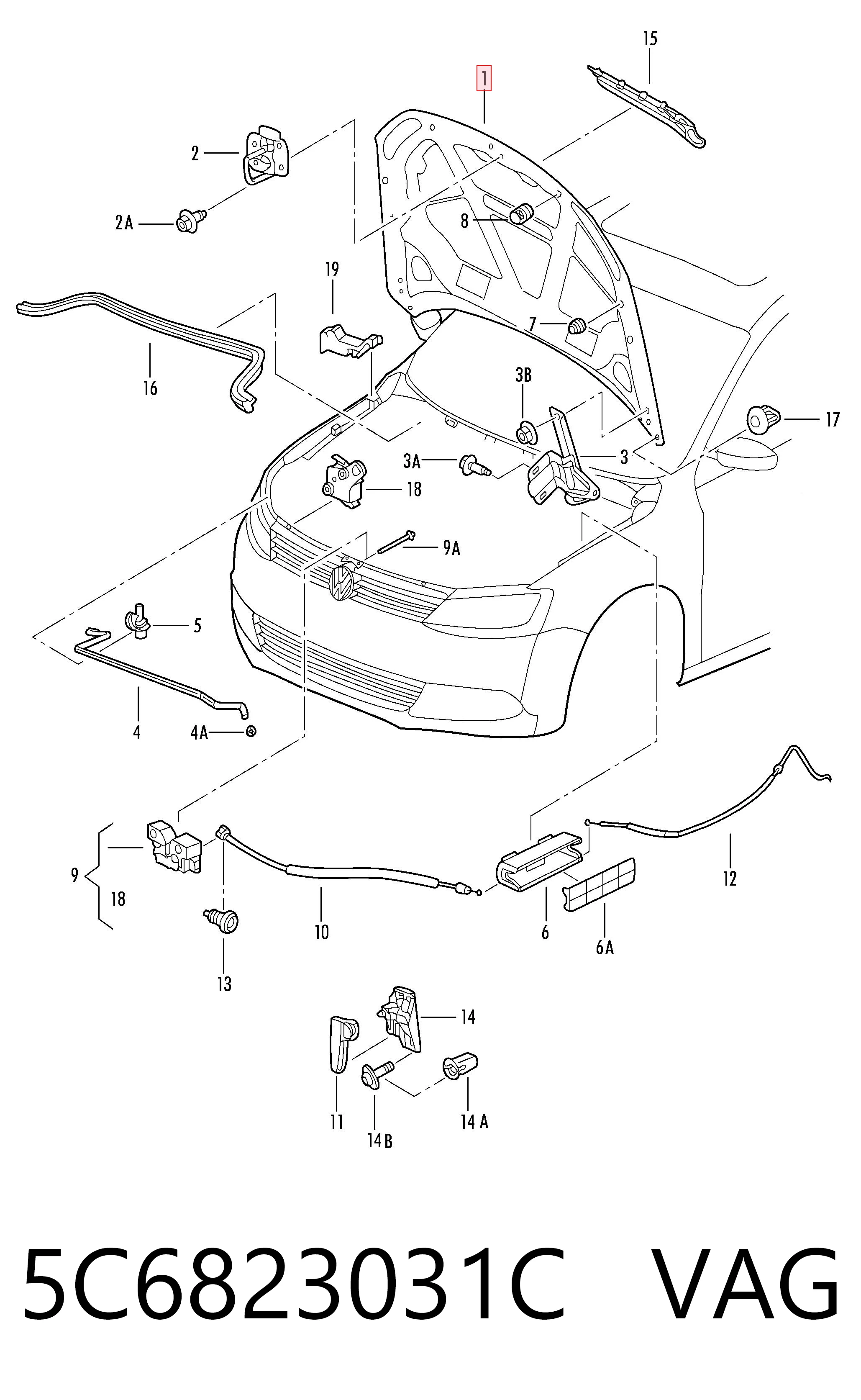 Do koszyka Maska silnika Volkswagen Jetta VI 162, 163, AV3, AV2, AY2, AY3