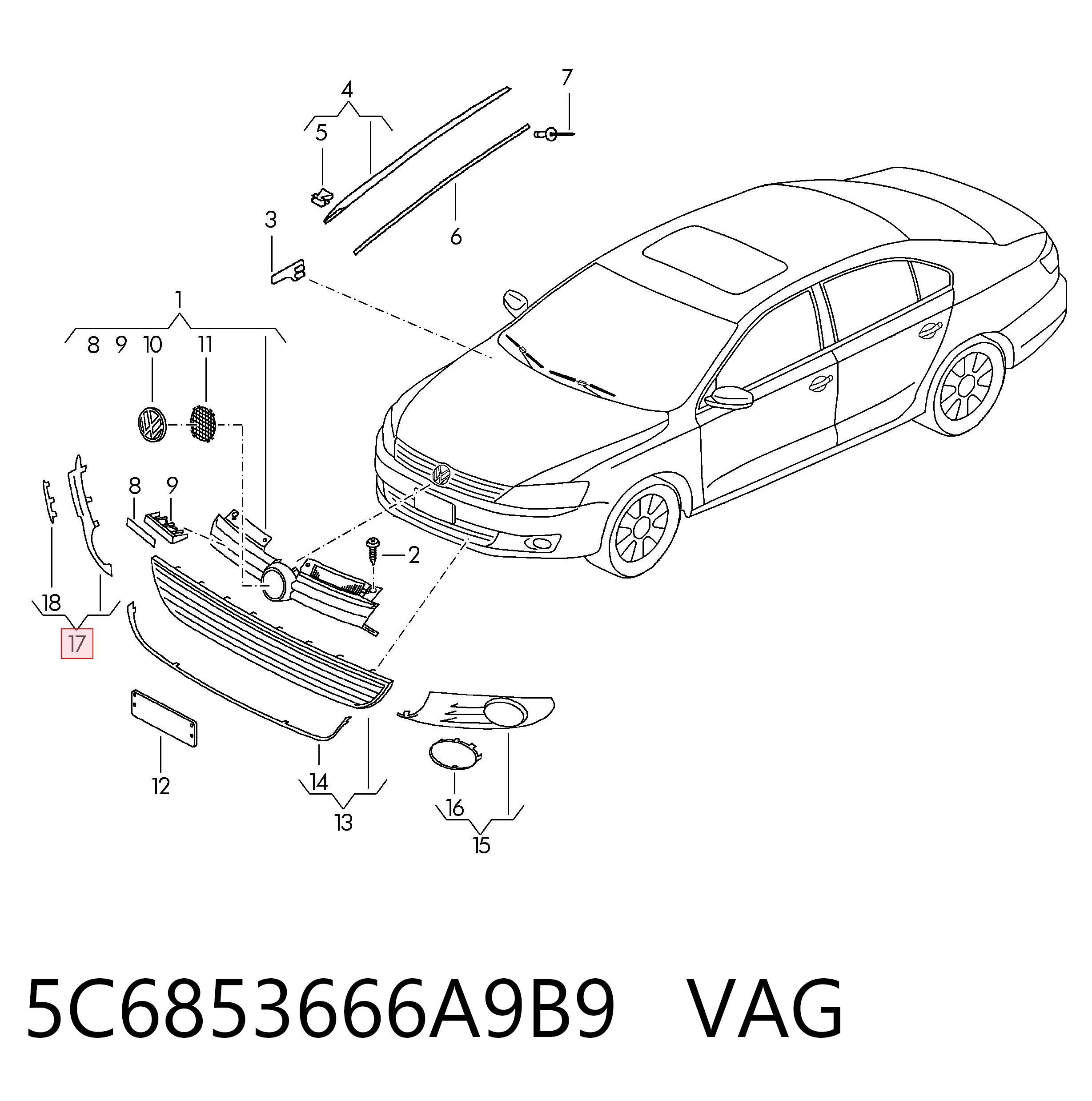5C6853666A9B9 VAG Zaślepka (kratka) lamp przeciwmgielnych zderzaka przedniego prawa