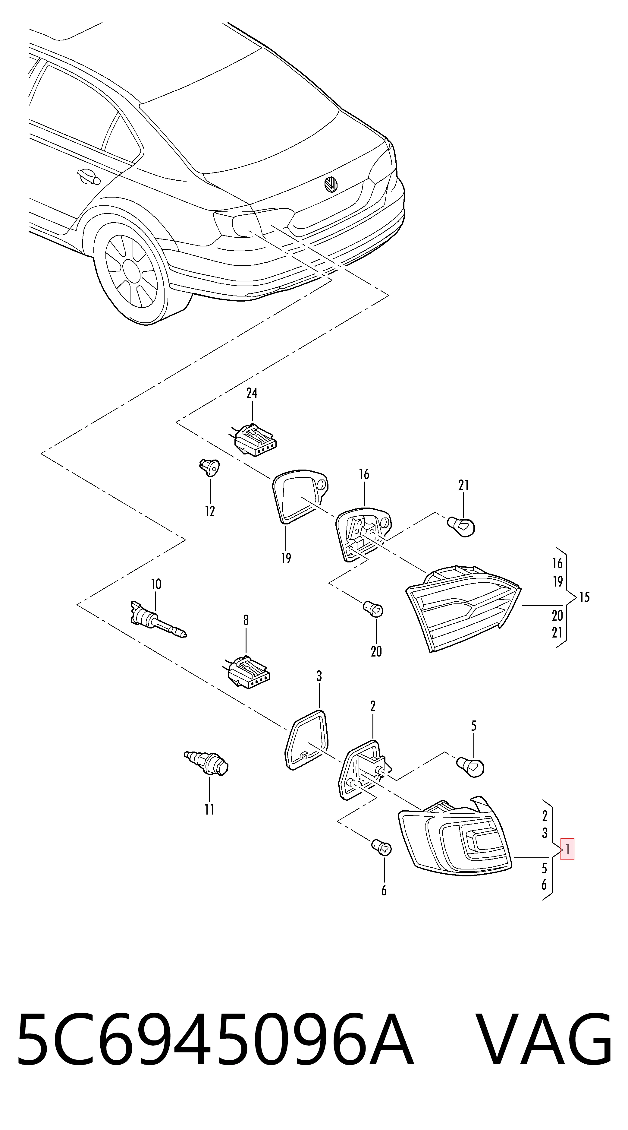 5C6945096A VAG Lampa zespolona tylna prawa zewnętrzna