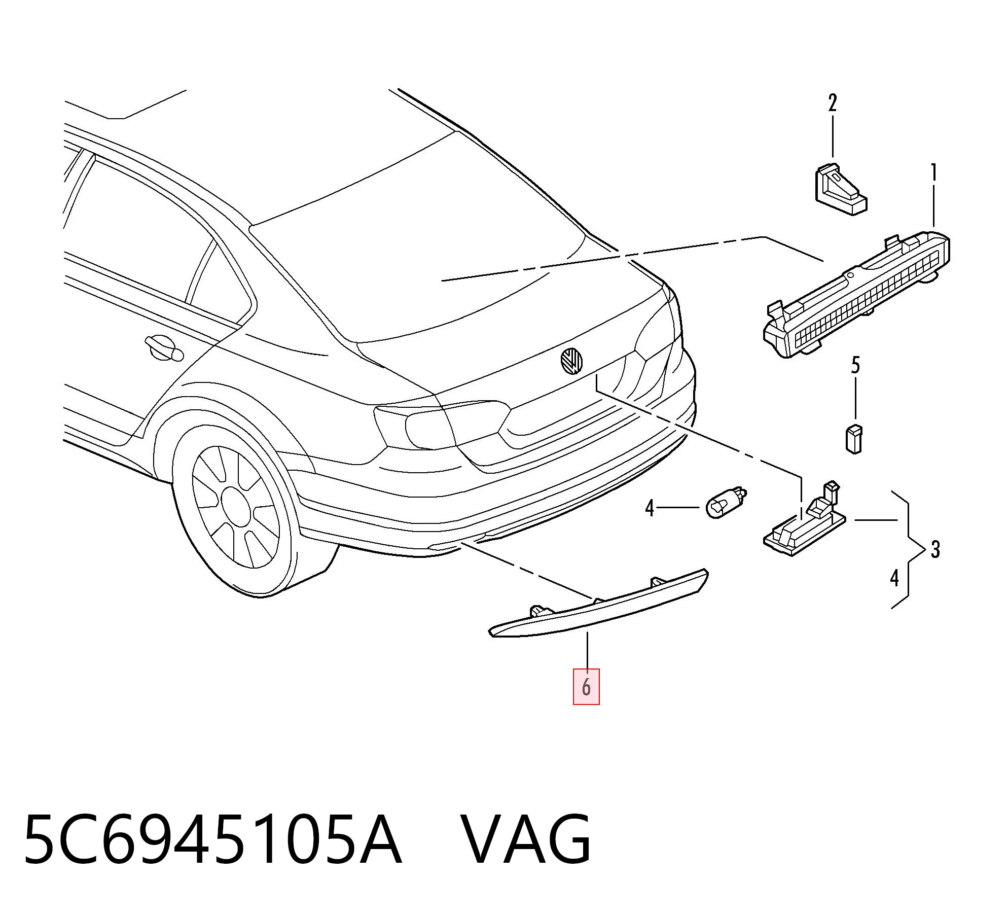 5C6945105A VAG Lampa odblaskowa zderzaka tylnego lewa