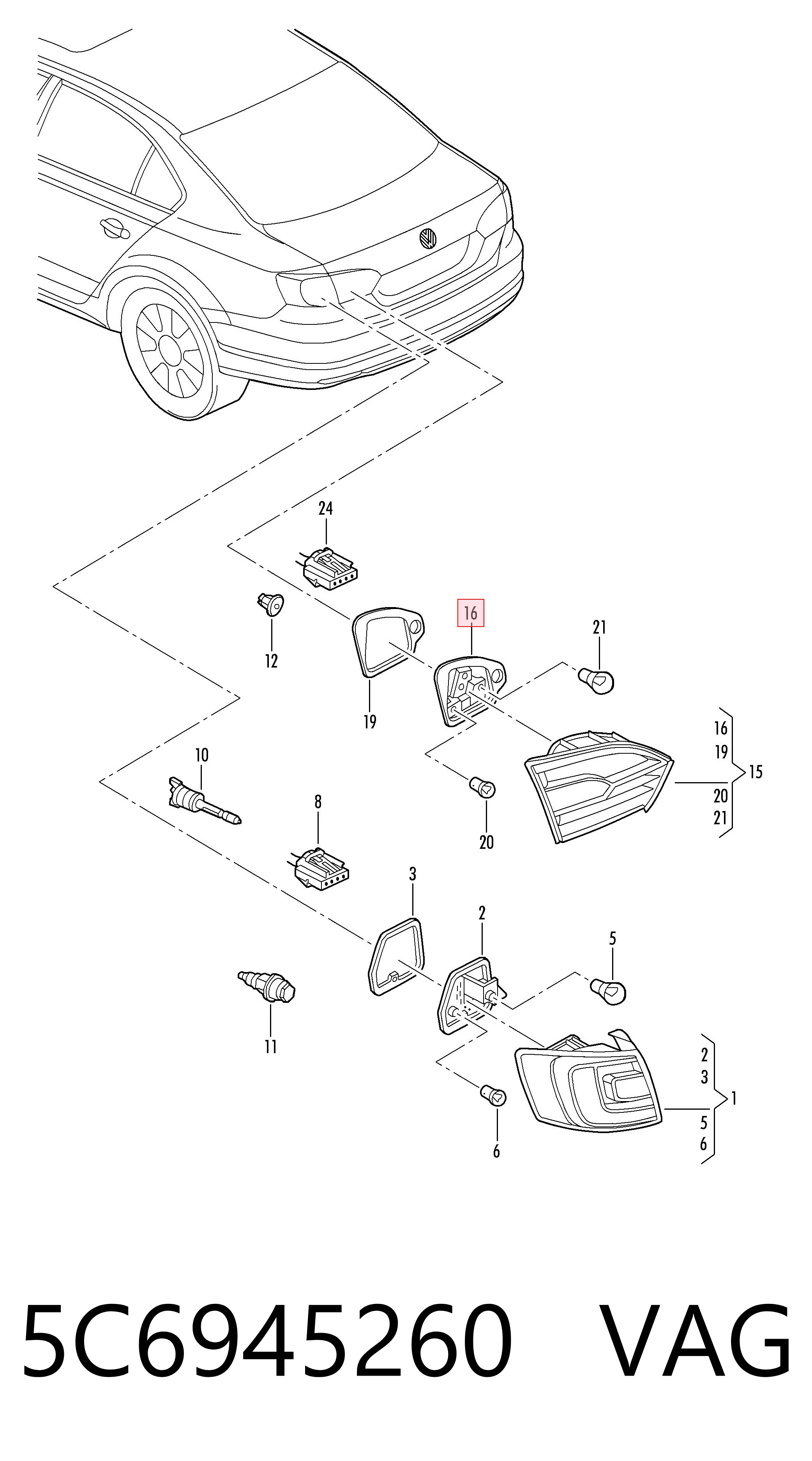 5C6945260 VAG Lampa zespolona tylna prawa wewnętrzna