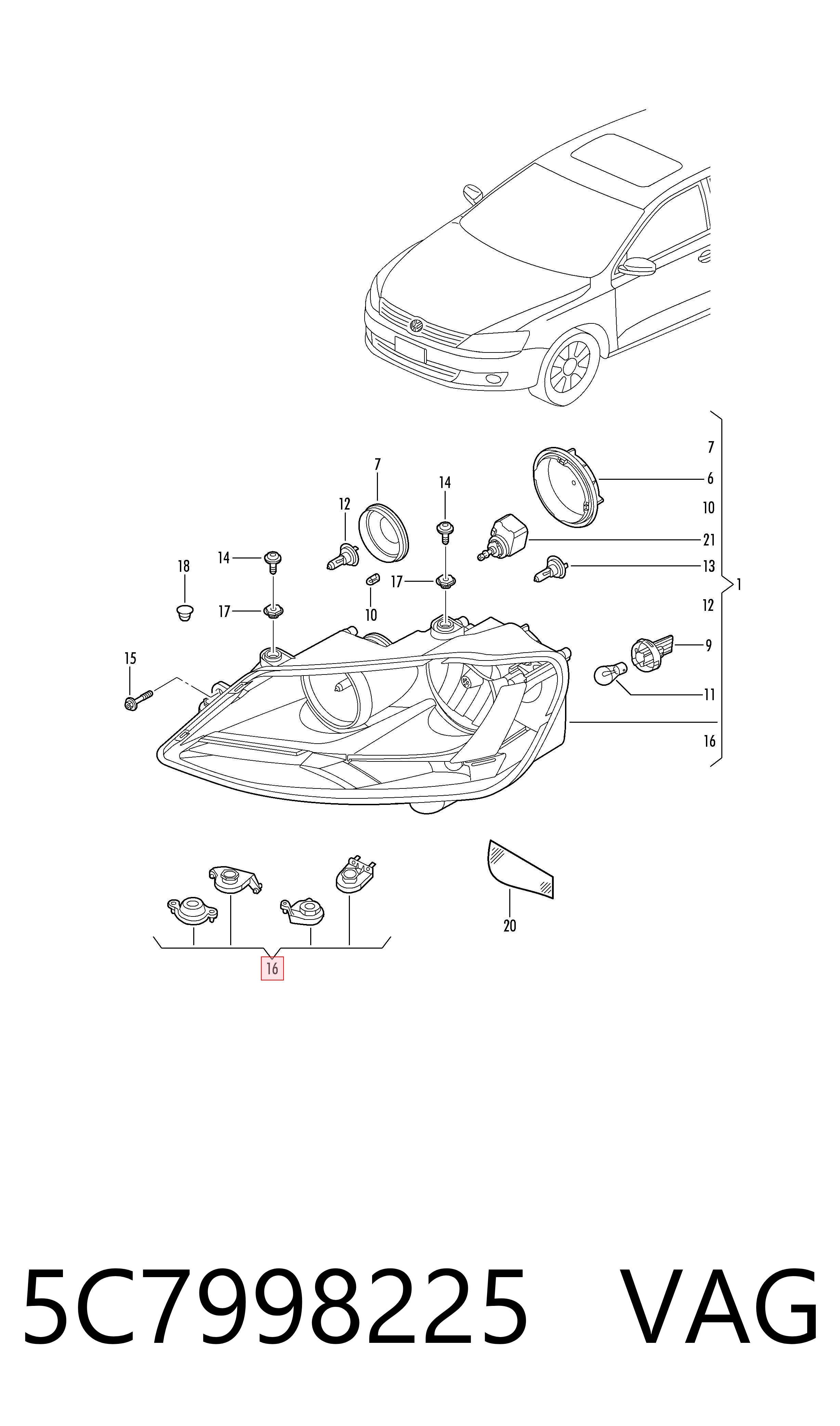 5C7998225 VAG Wsponik (adapter) mocowania reflektora przedniego lewego