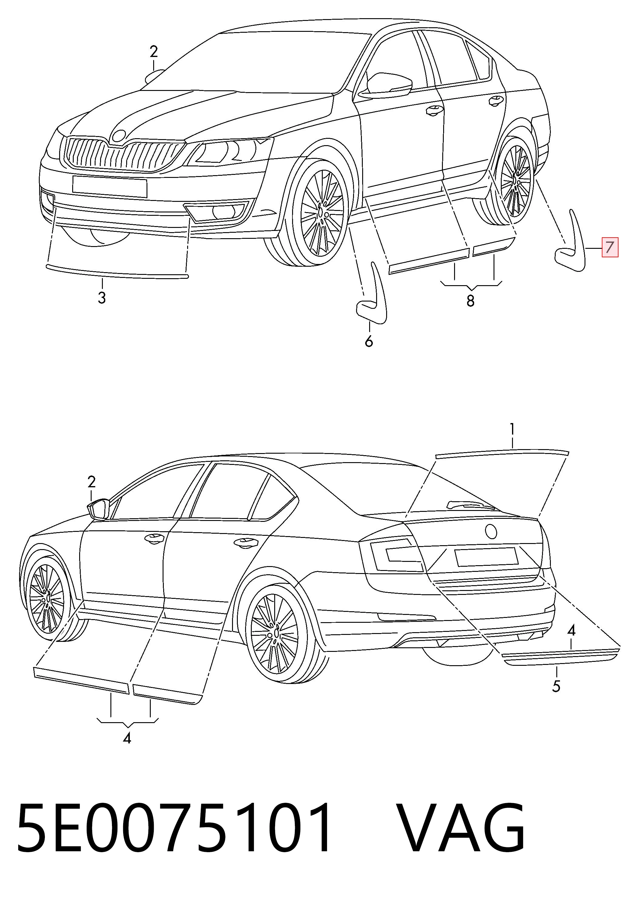 Chlapacze tylne, komplet do Skoda Octavia III A7 5E3, NL3, NR3
