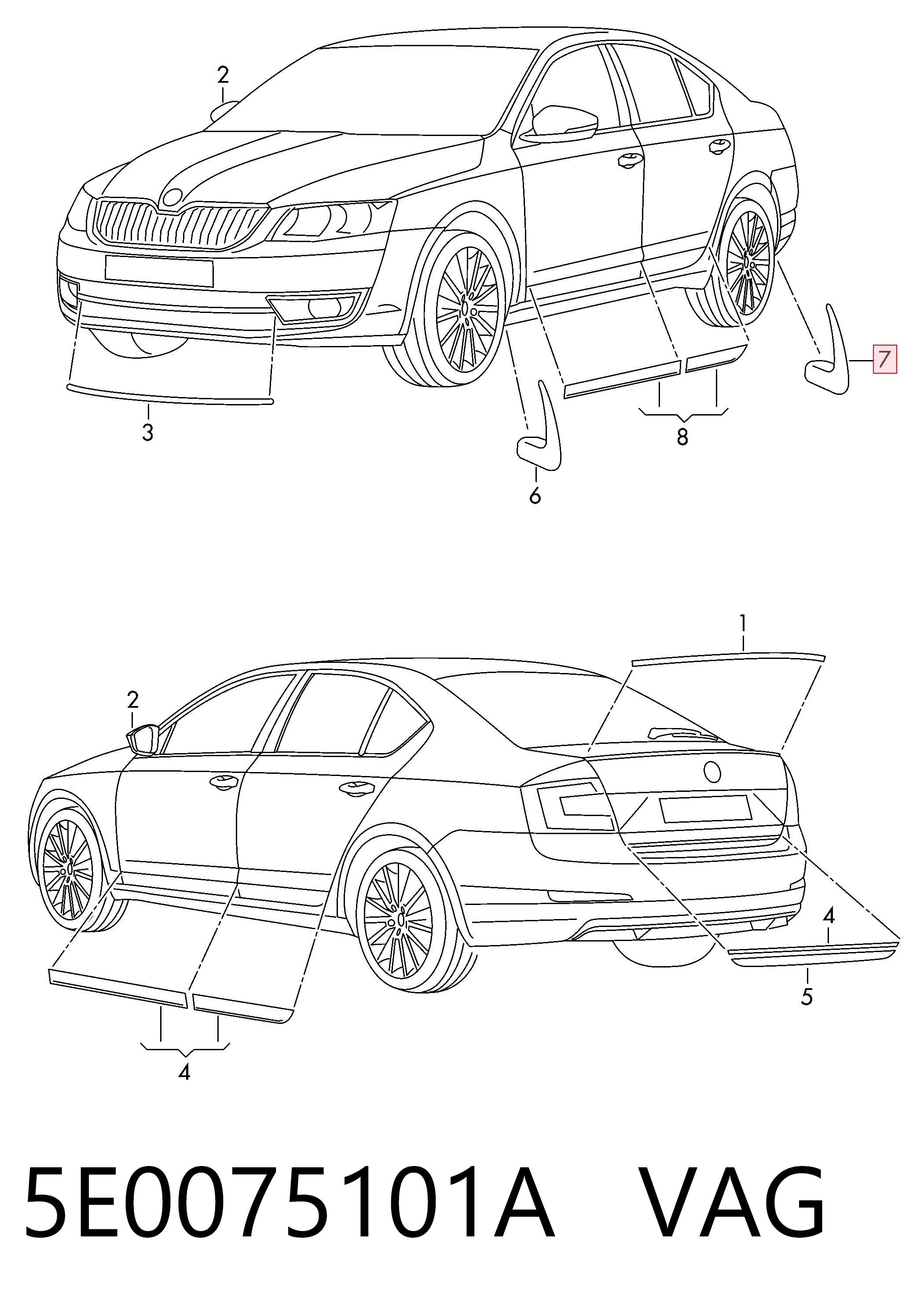 Do koszyka Chlapacze tylne, komplet Skoda Octavia III A7 5E3, NL3, NR3