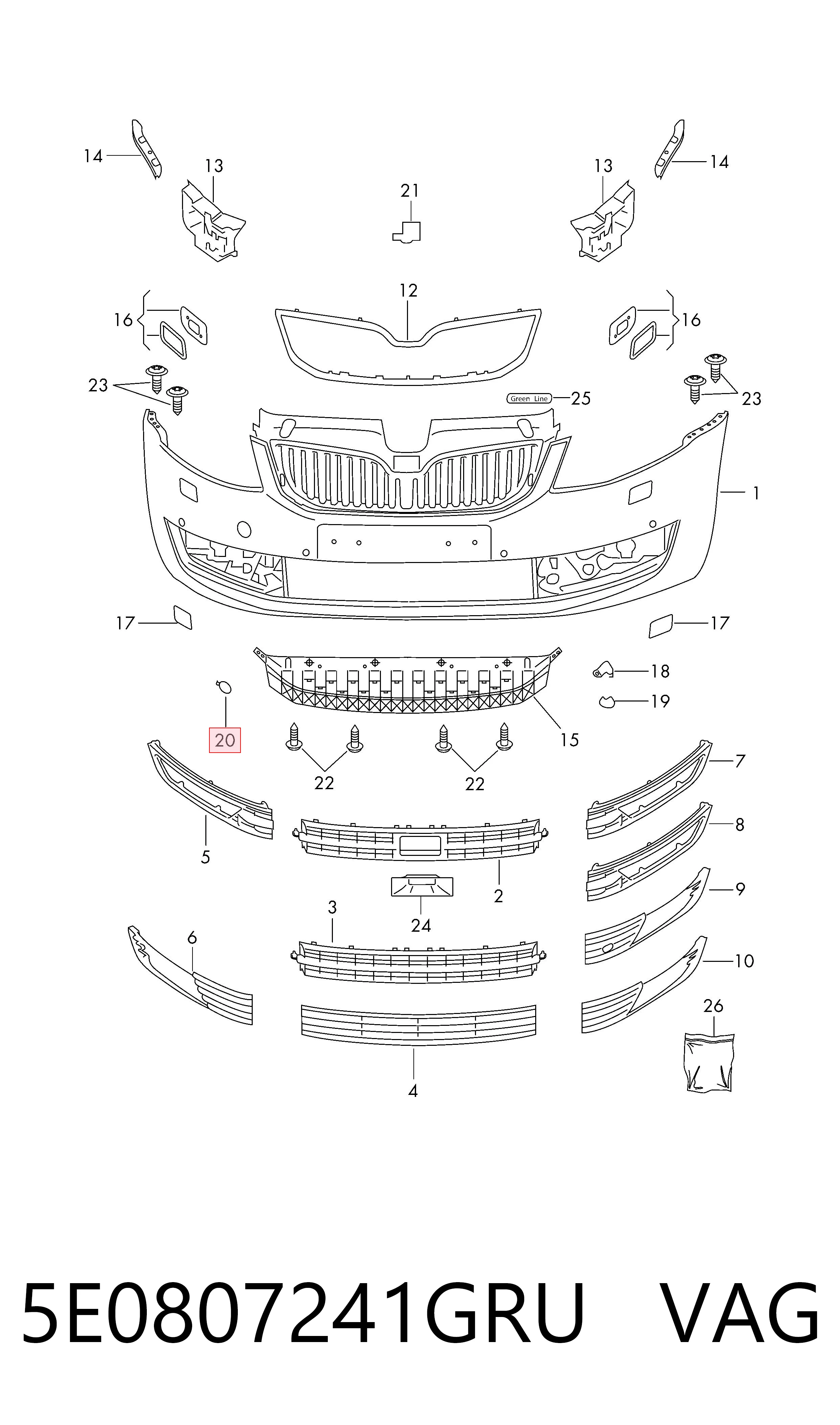 Zaślepka haku holowniczego zderzaka przednia do Skoda Octavia III A7 5E3, NL3, NR3