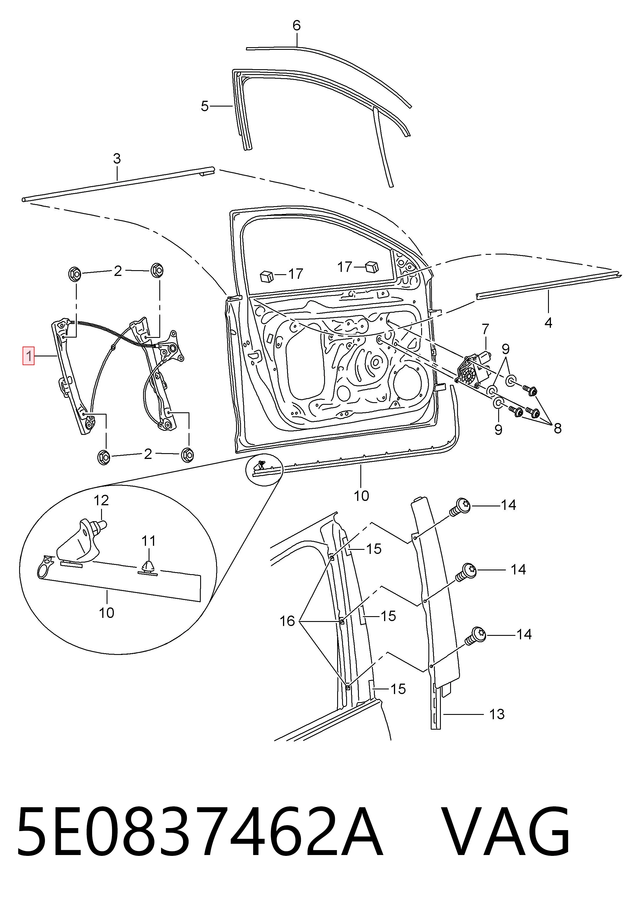  Mechanizm podnoszenia szyby drzwi przednich prawych Skoda Octavia 