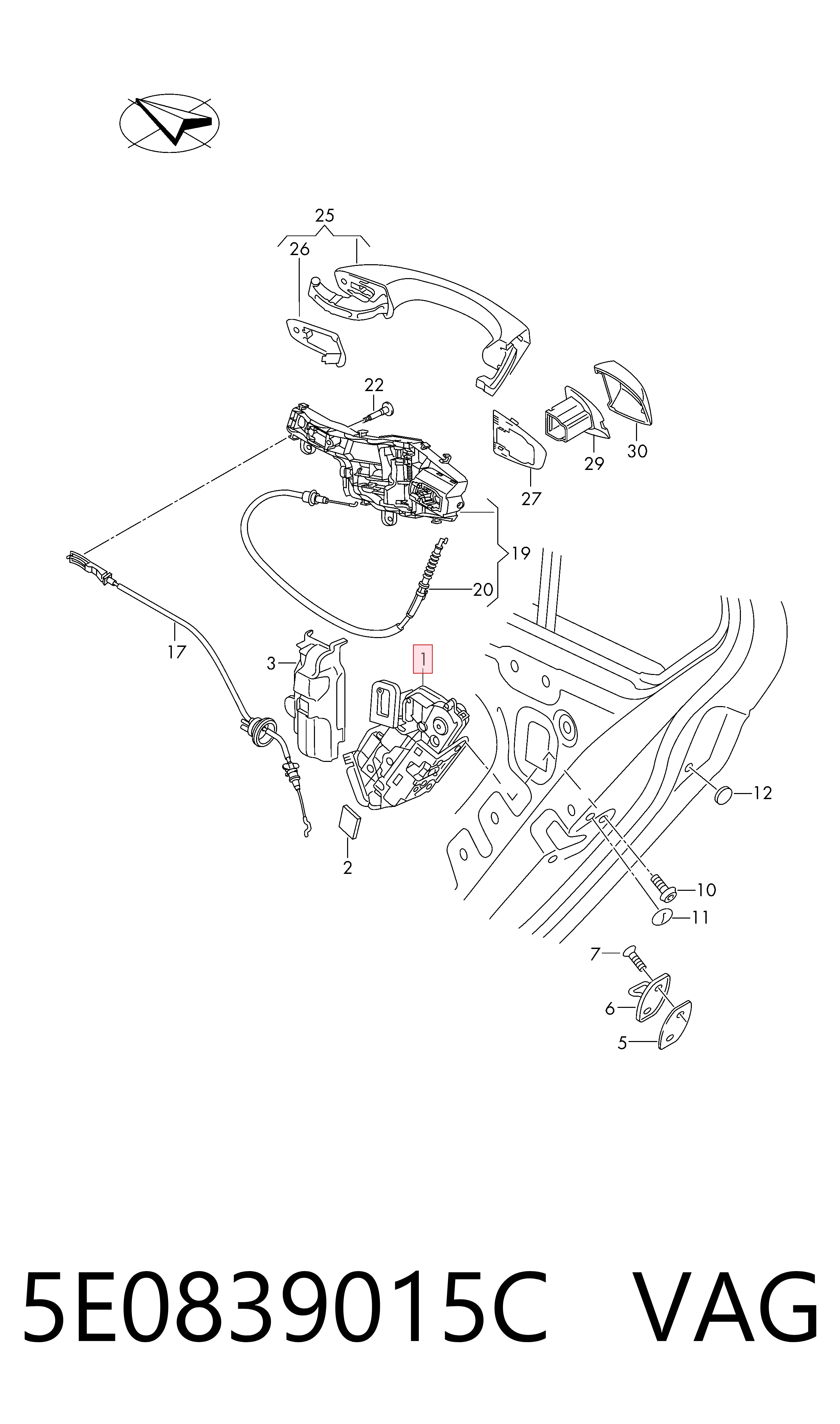 Do koszyka Zamek drzwi tylnych lewych Volkswagen Golf ALLTRACK VII BA5, BV5