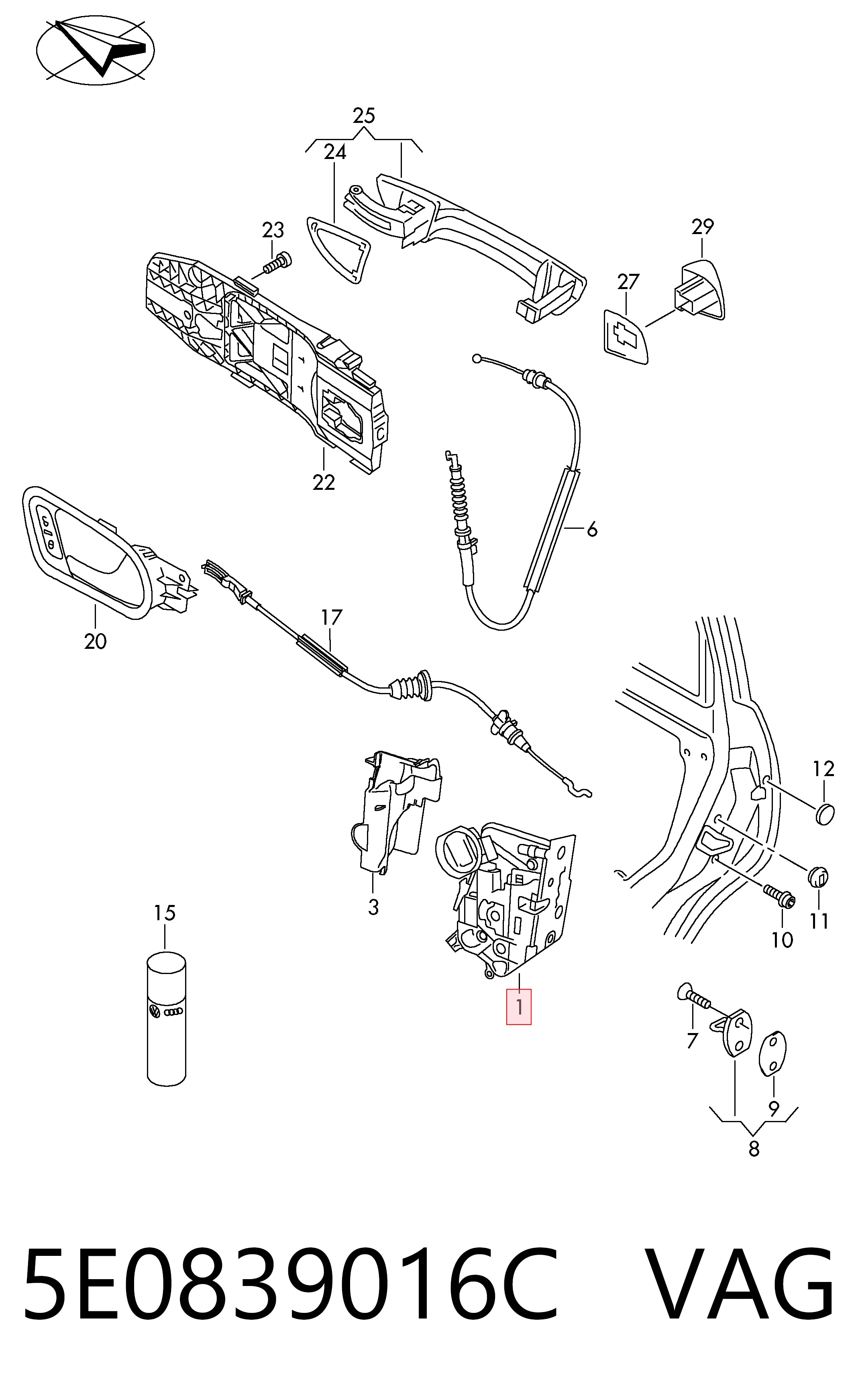 Do koszyka Zamek drzwi tylnych prawych Volkswagen Golf ALLTRACK VII BA5, BV5