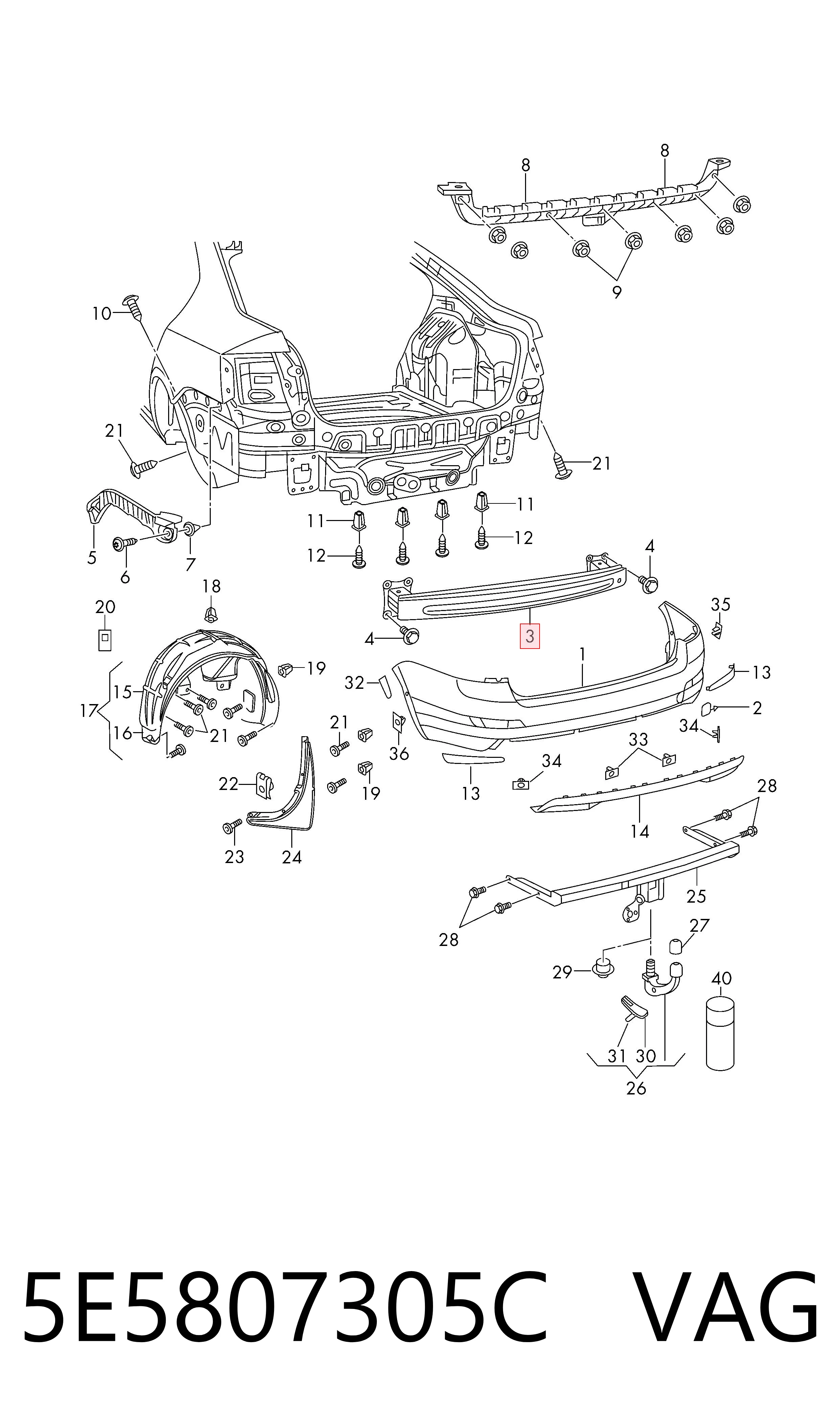 Wzmocnienie zderzaka tylnego Skoda Octavia III A7 liftback (5E3, NL3, NR3) (2012 - 2021) cena, od 124,29 USD