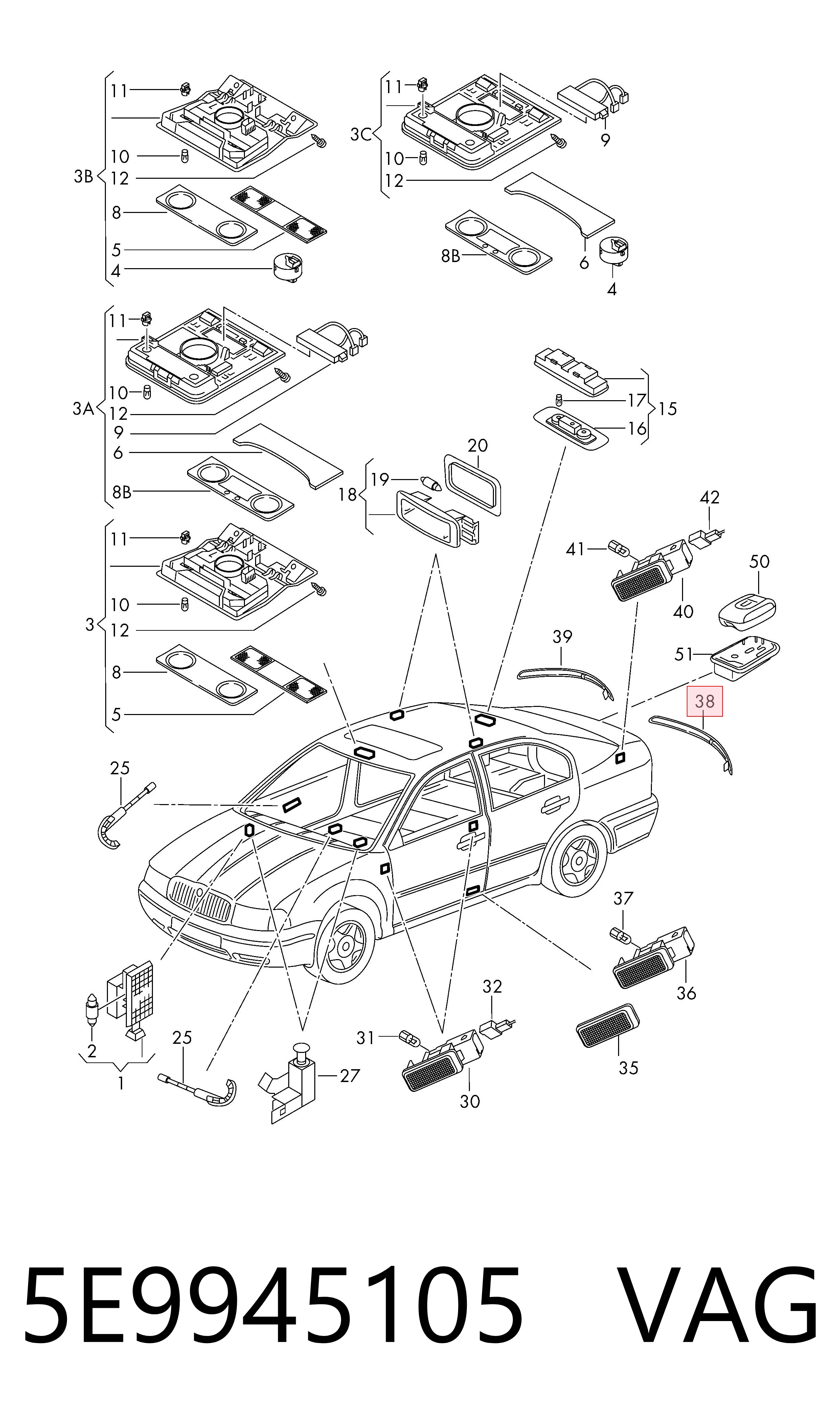5E9945105 VAG Lampa odblaskowa zderzaka tylnego lewa